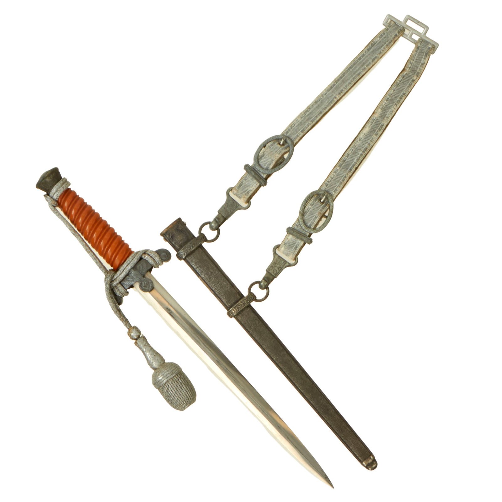 Buy Original German WWII Heer Army Officer Dagger with Scabbard, Hanger, and Portepee - Excellent Unmarked Blade | Original Firearms Antique For Sale