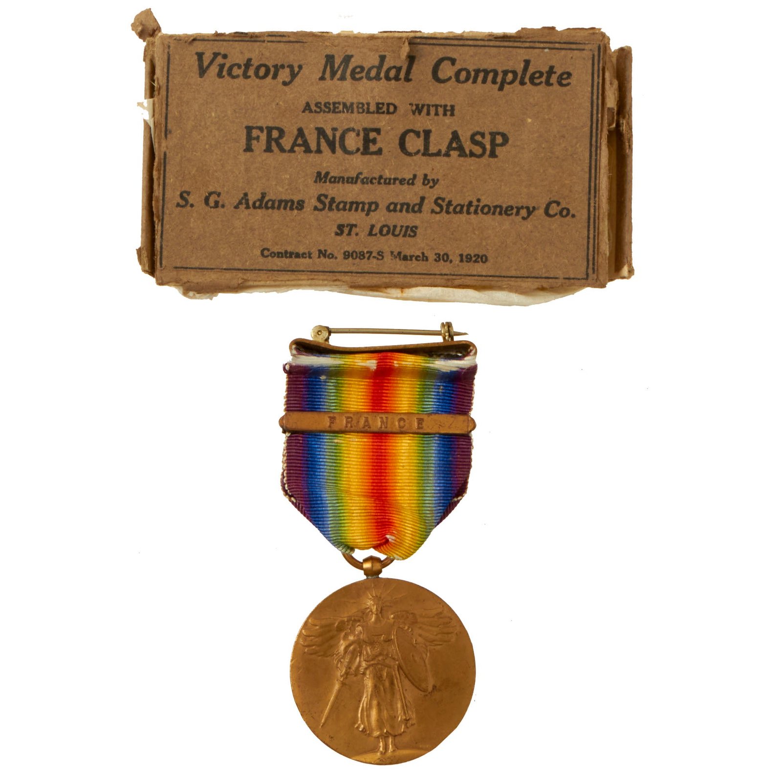 Buy Original U.S. WWI Victory Medal with France Clasp in Original Box | Original Firearms Antique For Sale