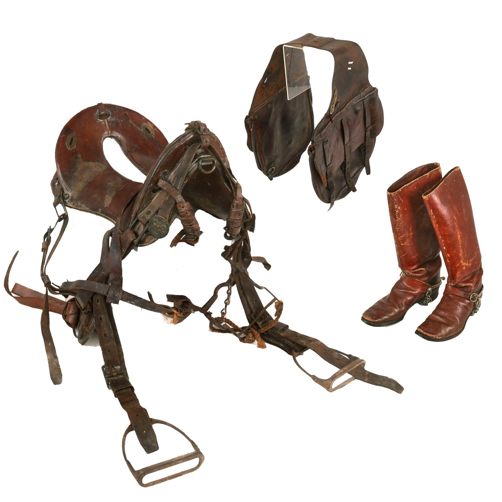 Buy Original U.S. WWI 1918 Cavalry 12 Inch McClellan Saddle by Perkins-Campbell Co. with Saddle Bags and Boots with Spurs | Original Firearms Antique For Sale