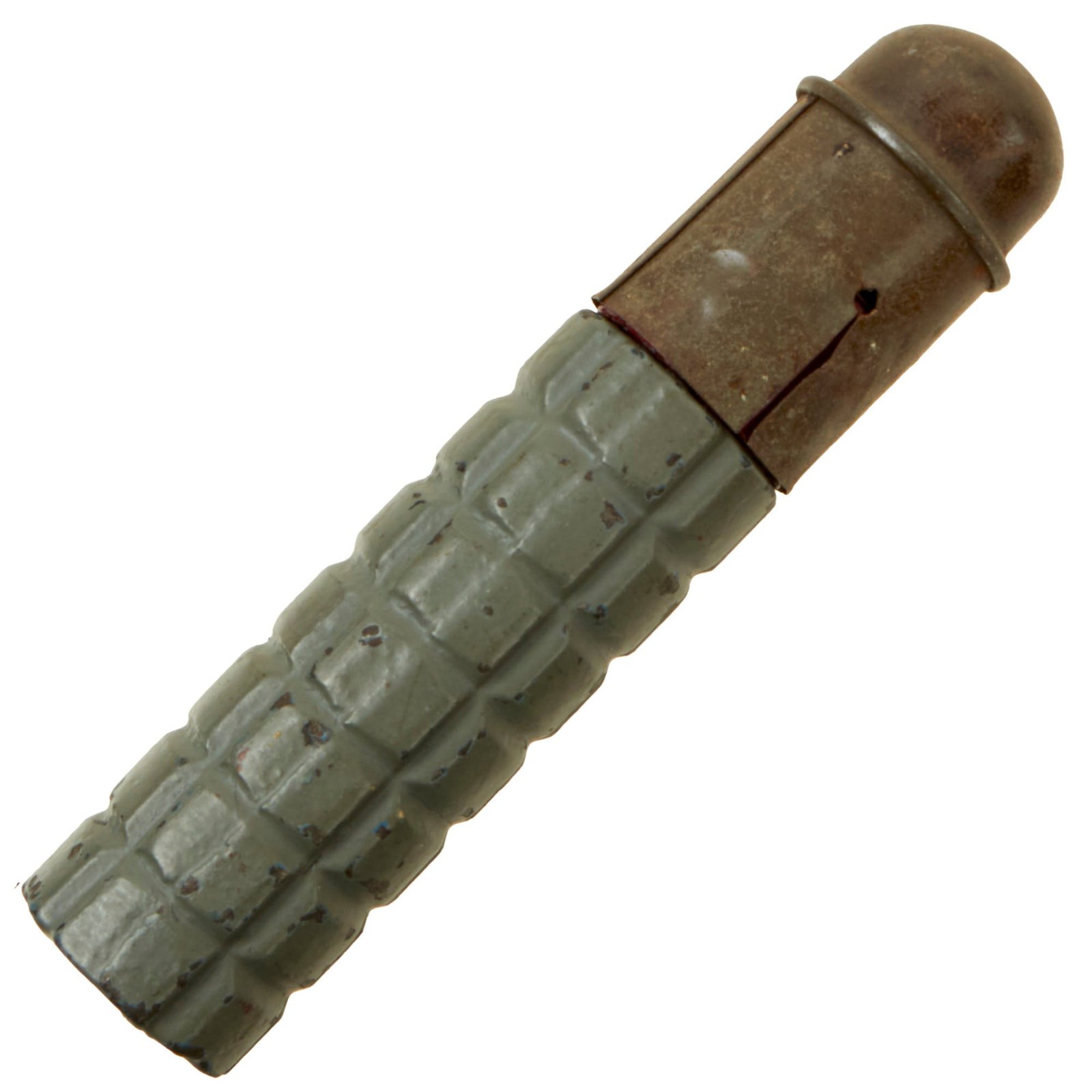 Buy Original French WWI Rare Early Inert Foug Asparagus Grenade Cylindrical Grenade with Wood Top Plug & Metal Cap | Original Firearms Antique For Sale