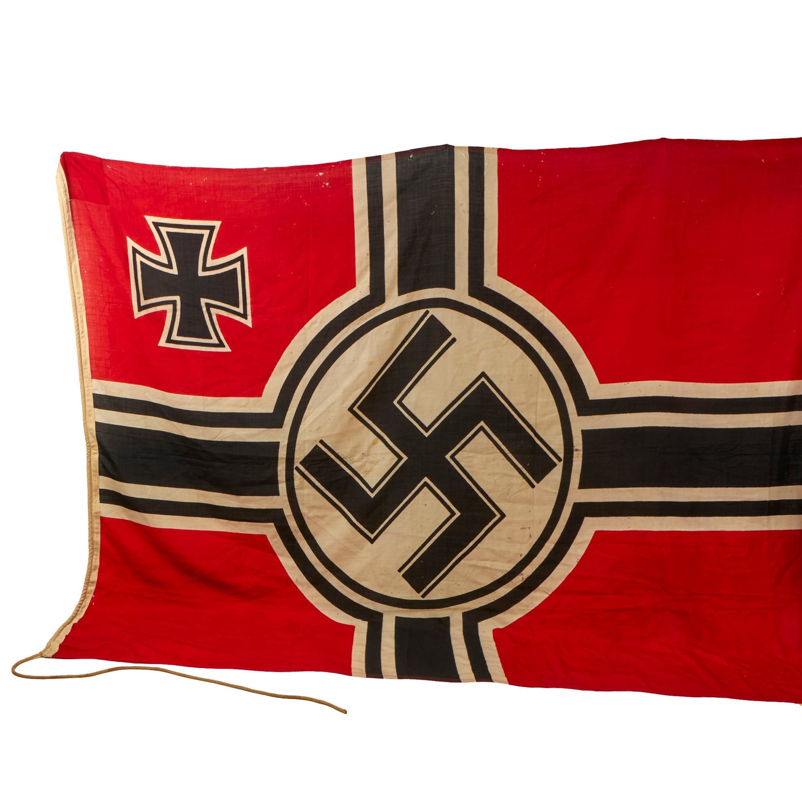 Buy Original German WWII Kriegsmarine Large 200cm x 335cm Naval Battle Flag by Koechlin, Baumgartner u. Cie. A.G. - Reichskriegsflagge | Original Firearms Antique For Sale
