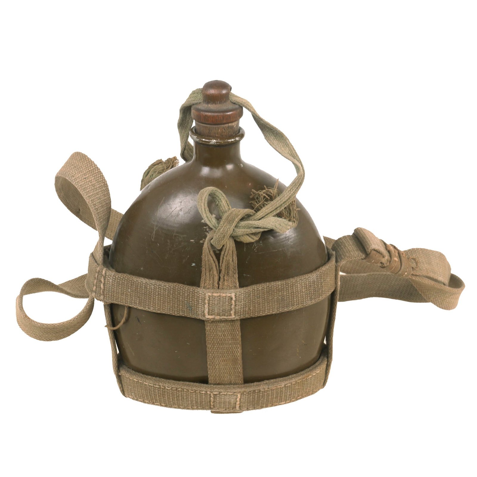 Buy Original Japanese WWII Aluminum Canteen in Canvas Carrier with Model B Wood Stopper - dated 1943 | Original Firearms Antique For Sale