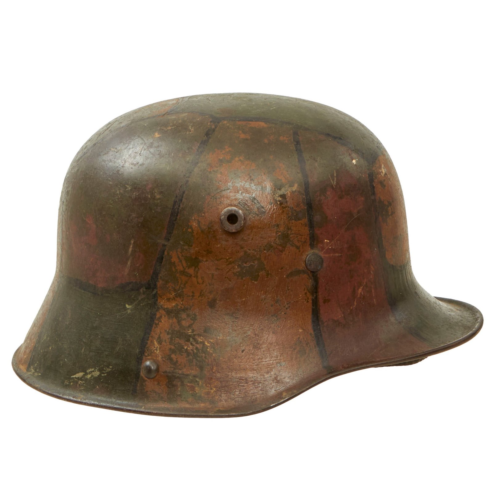 Buy Original Imperial German WWI M16 Stahlhelm Helmet with Panel Camouflage Paint & Partial Chinstrap - Marked TJ66 | Original Firearms Antique For Sale