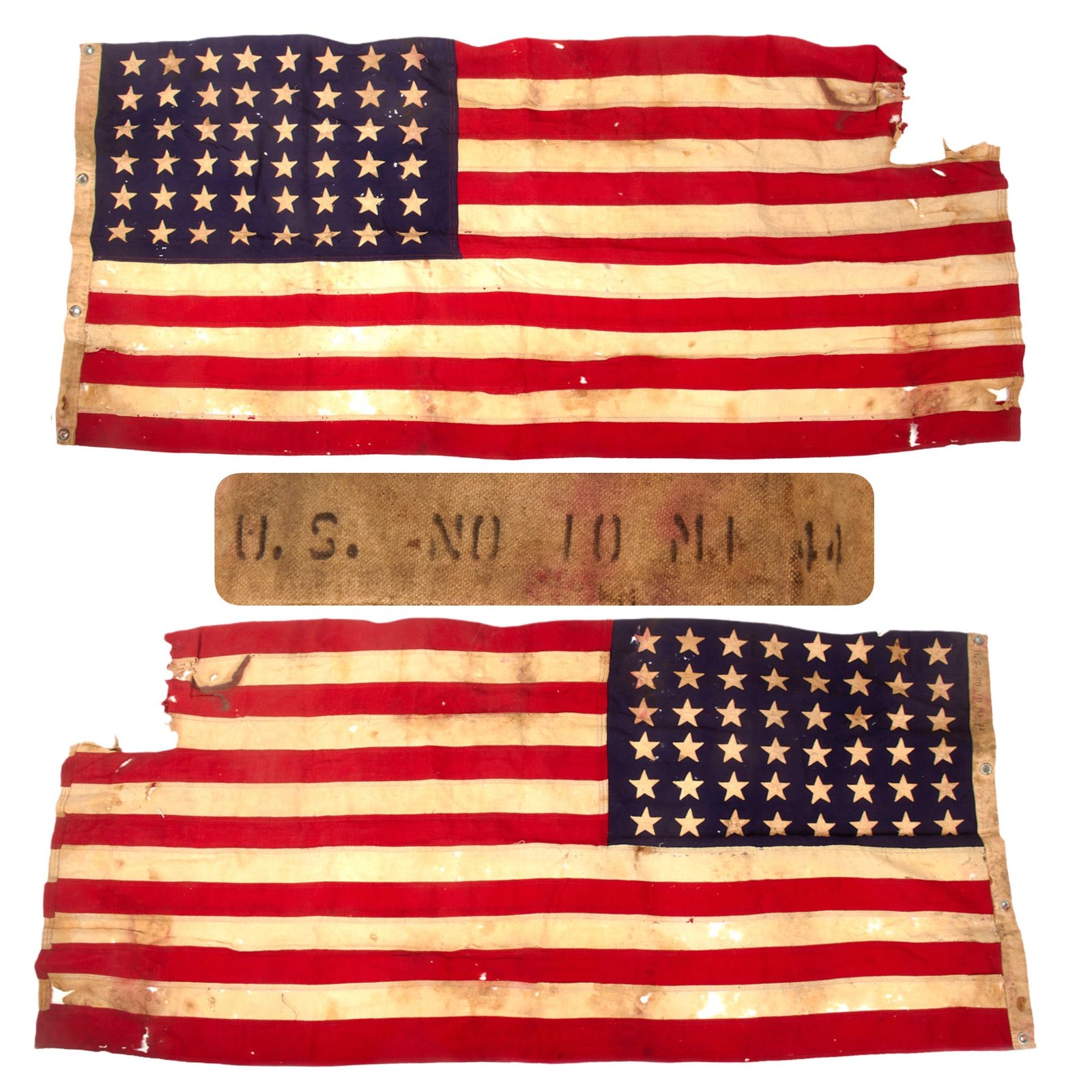 Original U.S. WWII 48 Star Naval Ensign Mare Island No. 10 Flag Dated 1944 - 30 ½ x 67”