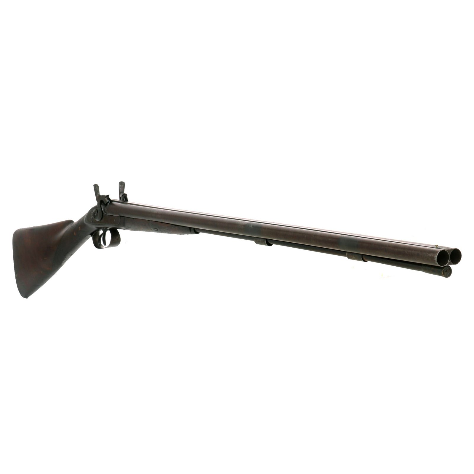 Buy Original U.S. 18 Bore Double Barrel Percussion Fowling Piece with Twist Forged Barrel by S.C. Phillippe - circa 1850 | Original Firearms Antique For Sale