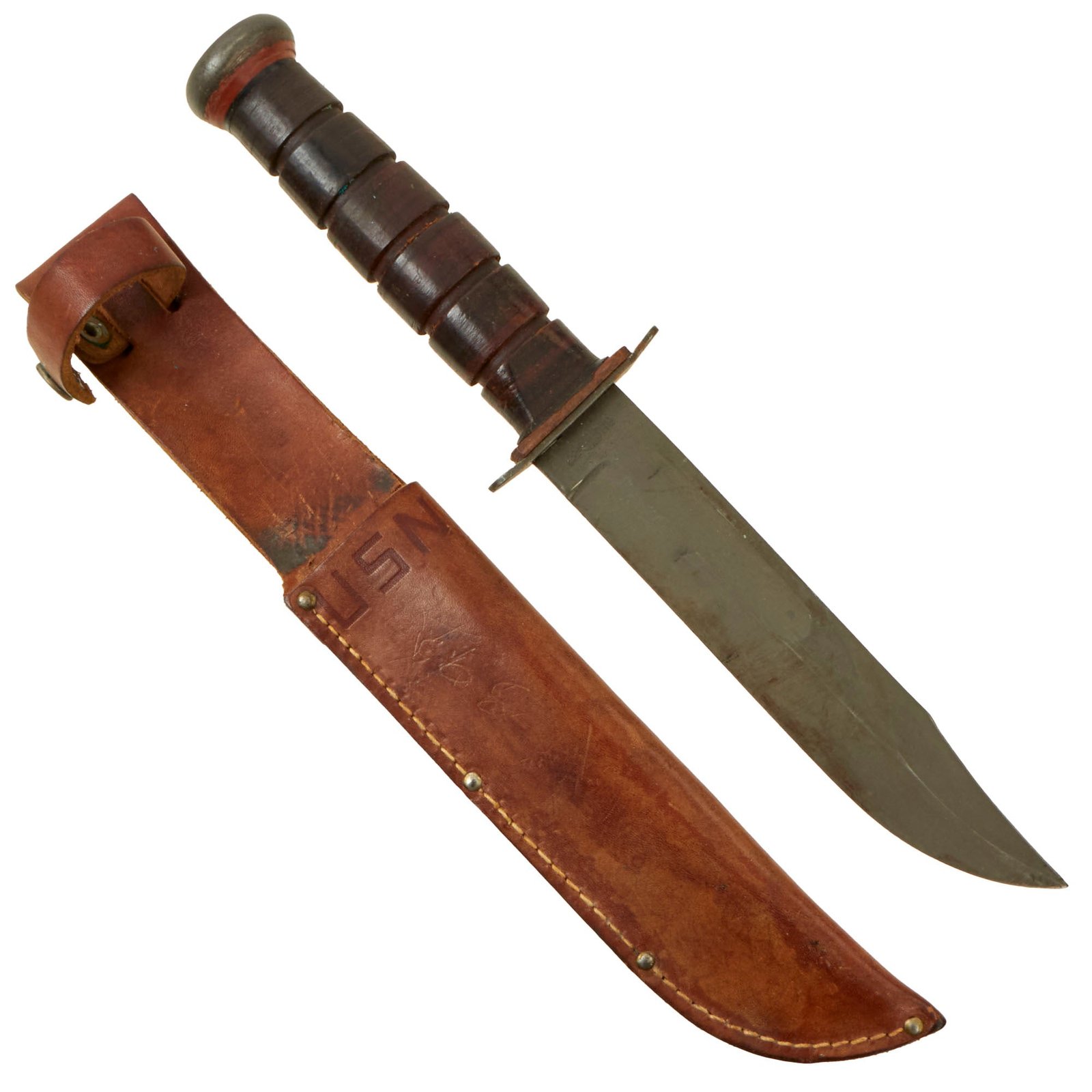 Buy Original U.S. WWII US NAVY PAL RH-37 Fighting Knife with USN Marked “Fold-Over” Leather Sheath | Original Firearms Antique For Sale