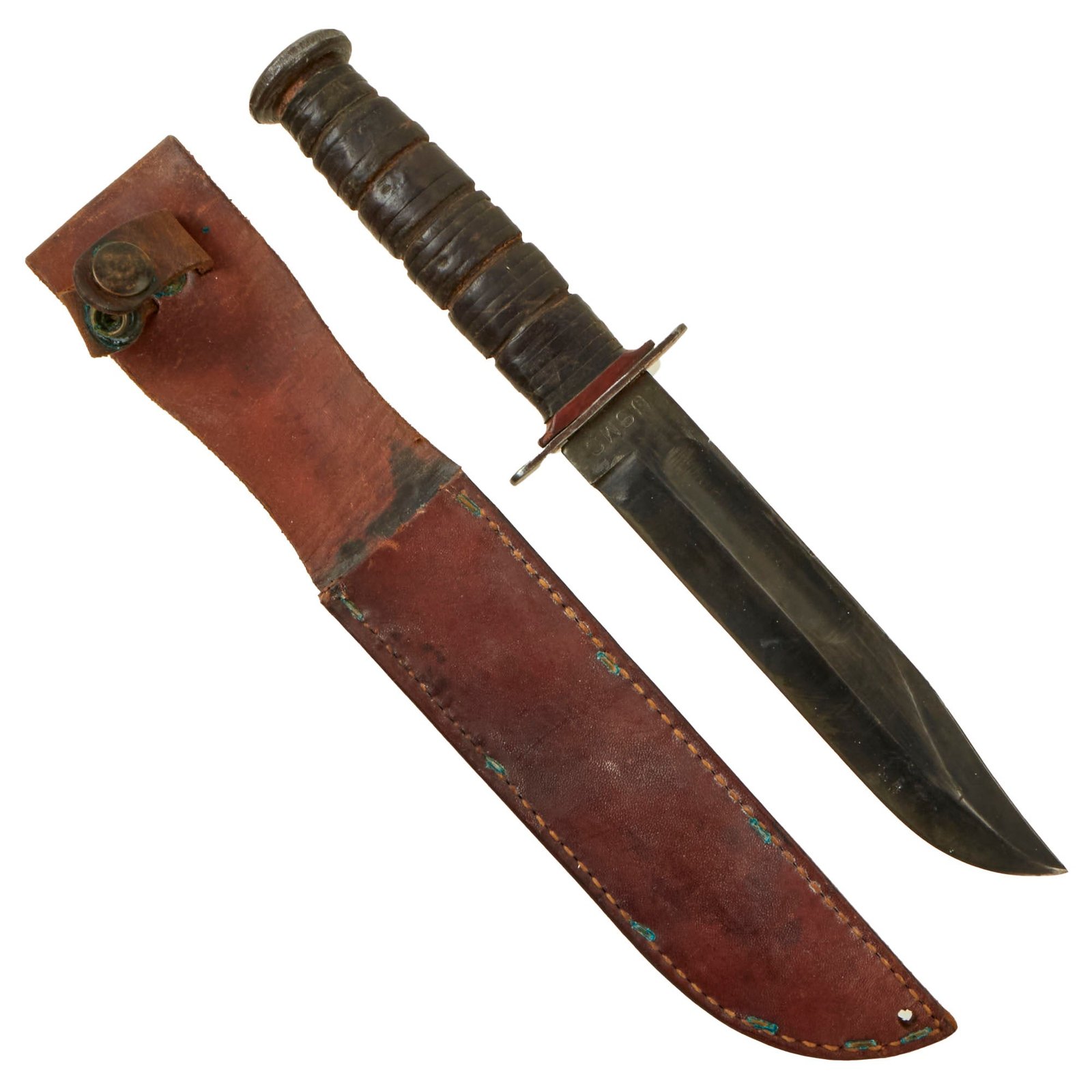 Buy Original U.S. WWII USMC Mark 2 KA-BAR Fighting Knife With Leather Sheath - Marked with Laundry Number | Original Firearms Antique For Sale