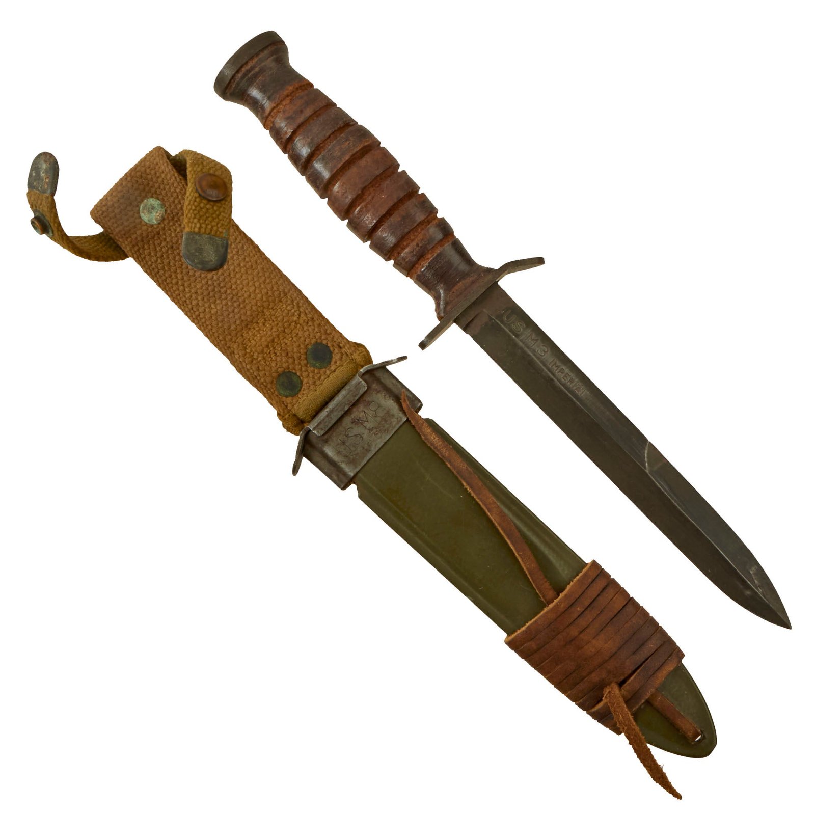 Buy Original U.S. WWII Named Blade Marked Second Pattern M3 Fighting Knife by Imperial Knife Co. with Updated M8 Scabbard by B.M. Co. | Original Firearms Antique For Sale