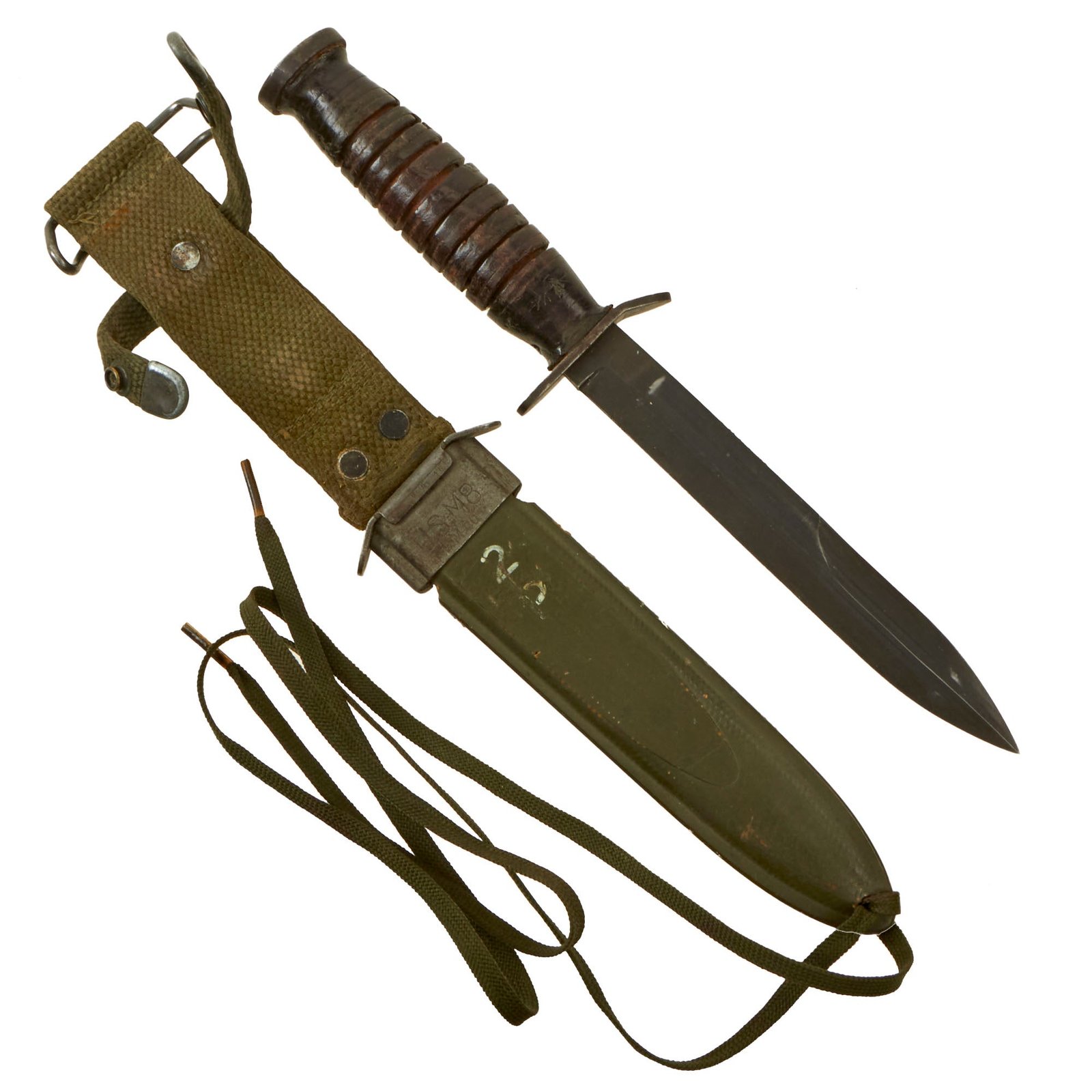 Buy Original U.S. WWII M3 Fighting Knife by Kinfolks, Inc. with M8 Scabbard by B.M. Co. - Scarce Maker | Original Firearms Antique For Sale