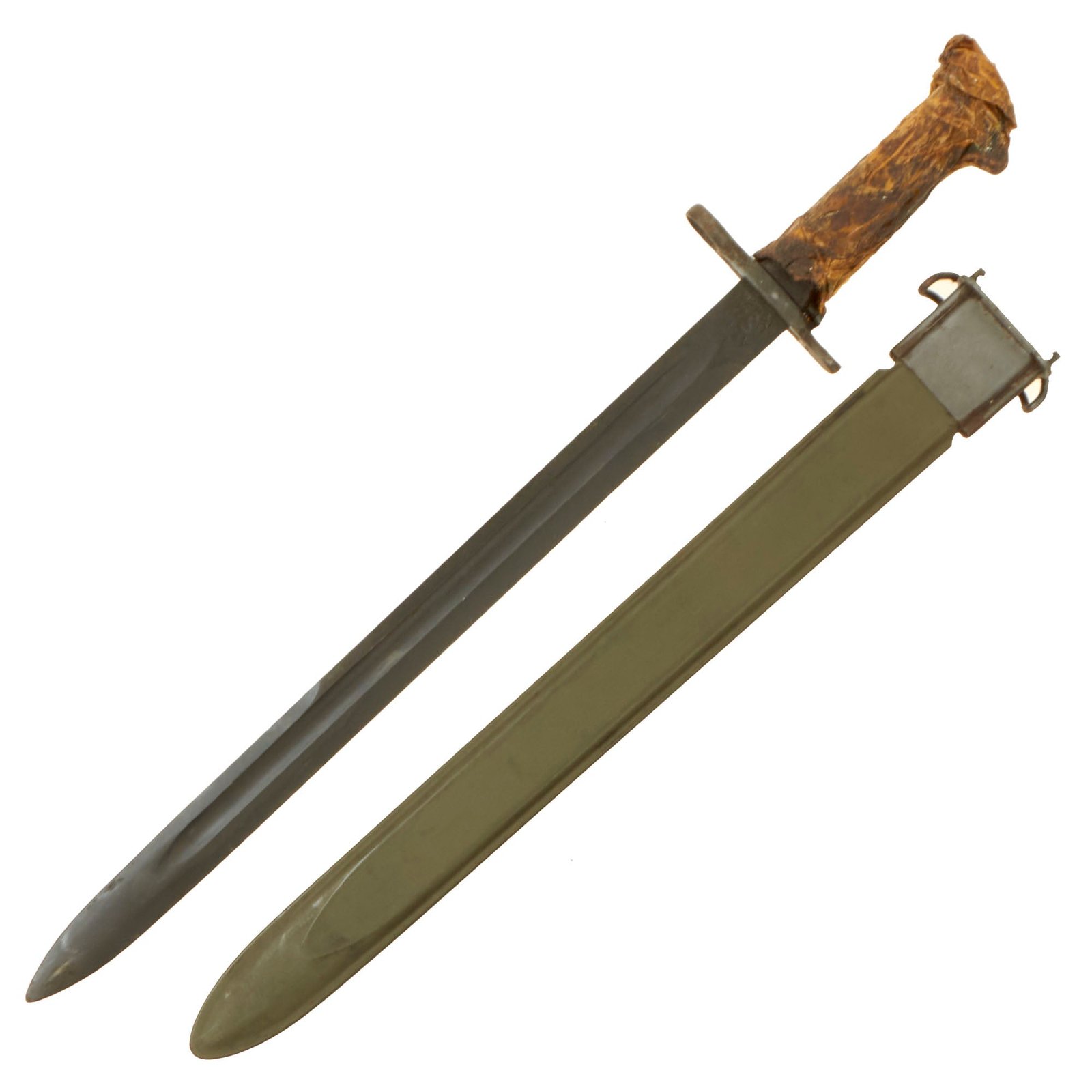 Buy Original U.S. WWII Unissued M1942 Garand 16" Bayonet by American Fork & Hoe with Rare “CAB” Grips & M3 Scabbard - Dated 1942 - Hilt Still Wrapped | Original Firearms Antique For Sale