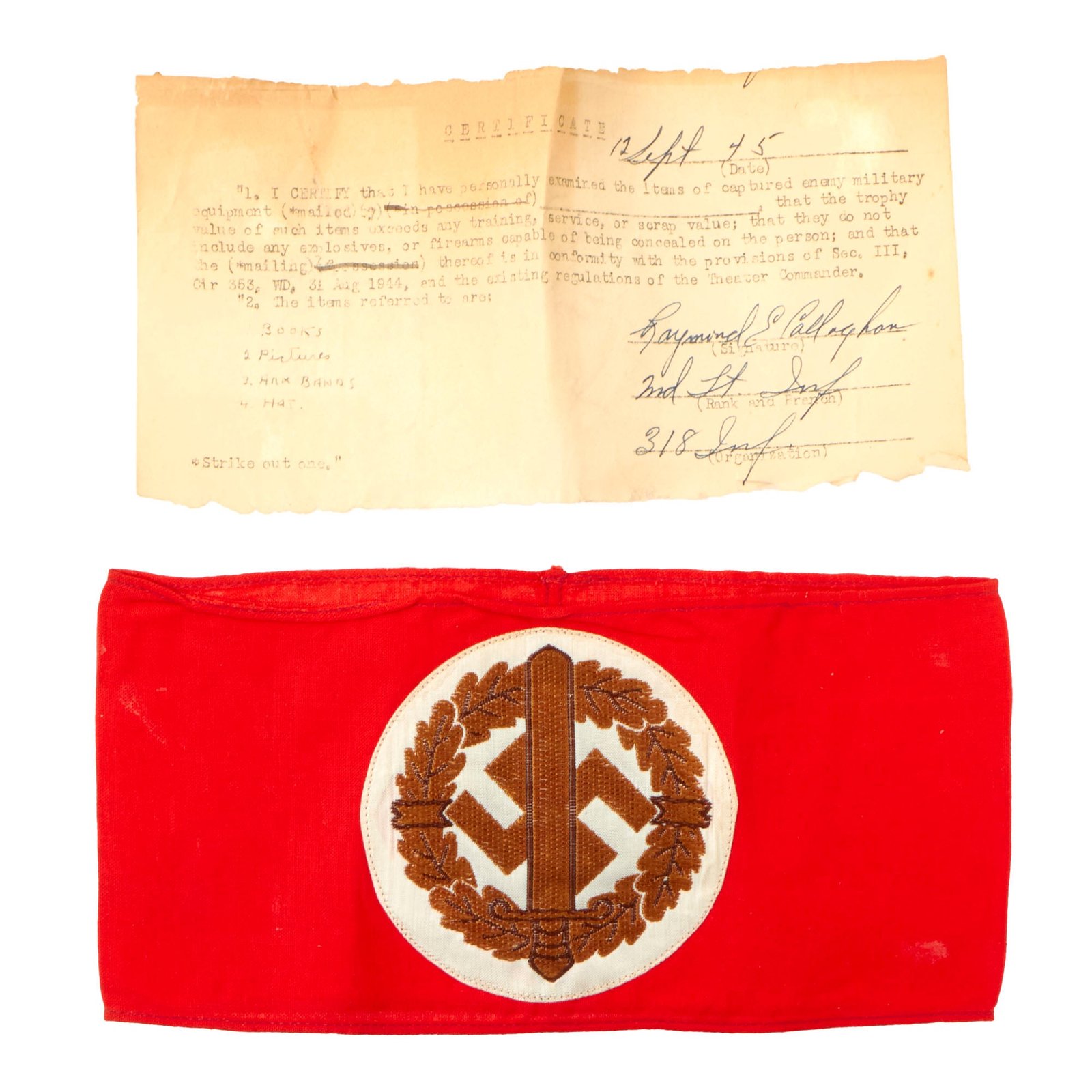 Buy Original German WWII Documented USGI Bring Back SA Wehrmannschaft Armband with Paper RZM Tag - RZM A4/308 | Original Firearms Antique For Sale