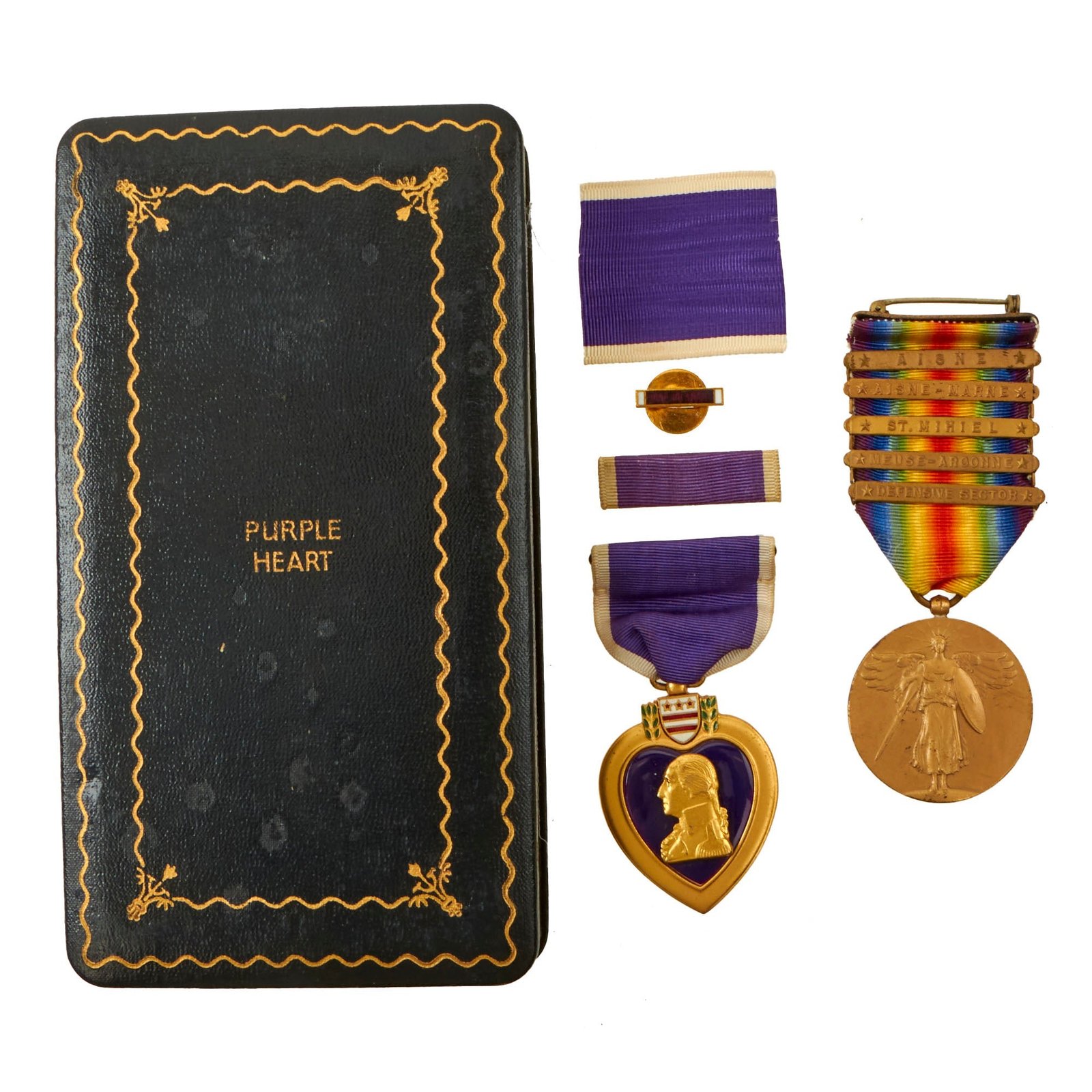 Buy Original U.S. WWI 2nd Division 9th Infantry Regiment Purple Heart & Victory Medal Grouping in Original Presentation Case to Canadian-Born Immigrant Herver Hotte | Original Firearms Antique For Sale