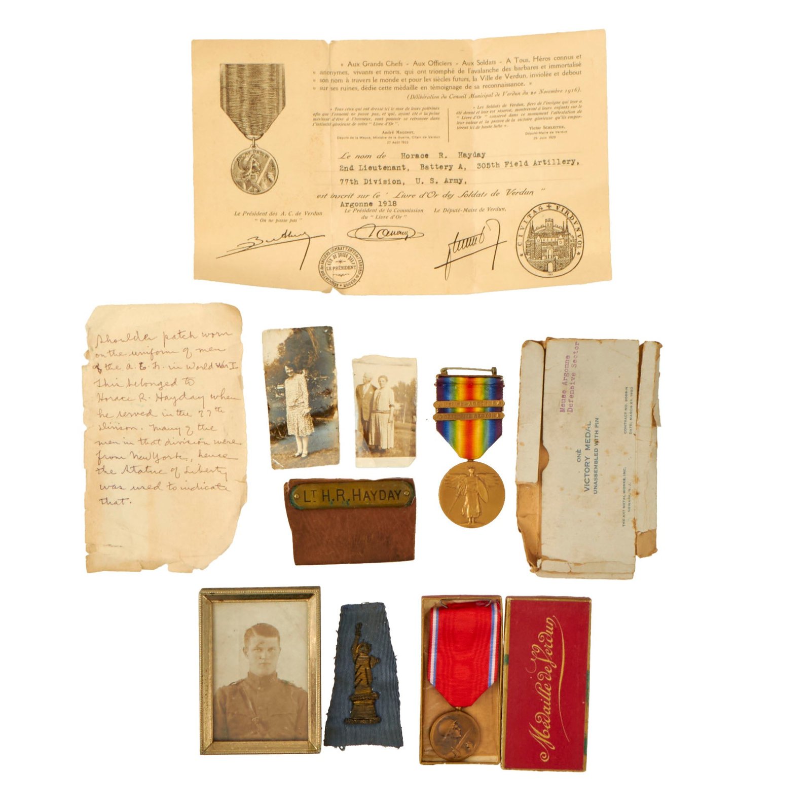 Buy Original U.S. WWI Named 77th Division Officer’s Victory Medal & Ephemera Grouping - 305th Field Artillery | Original Firearms Antique For Sale