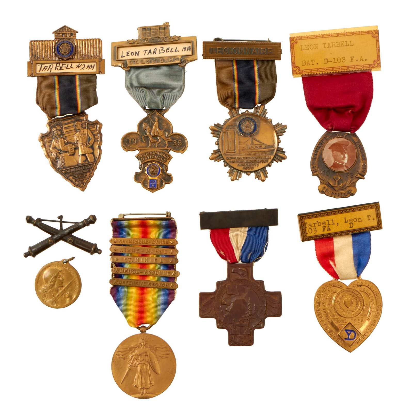 Buy Original U.S. WWI 26th Division Medal Grouping with Victory Medal & Great YD Organization Medals - Leon Tarbell, 103rd Field Artillery | Original Firearms Antique For Sale
