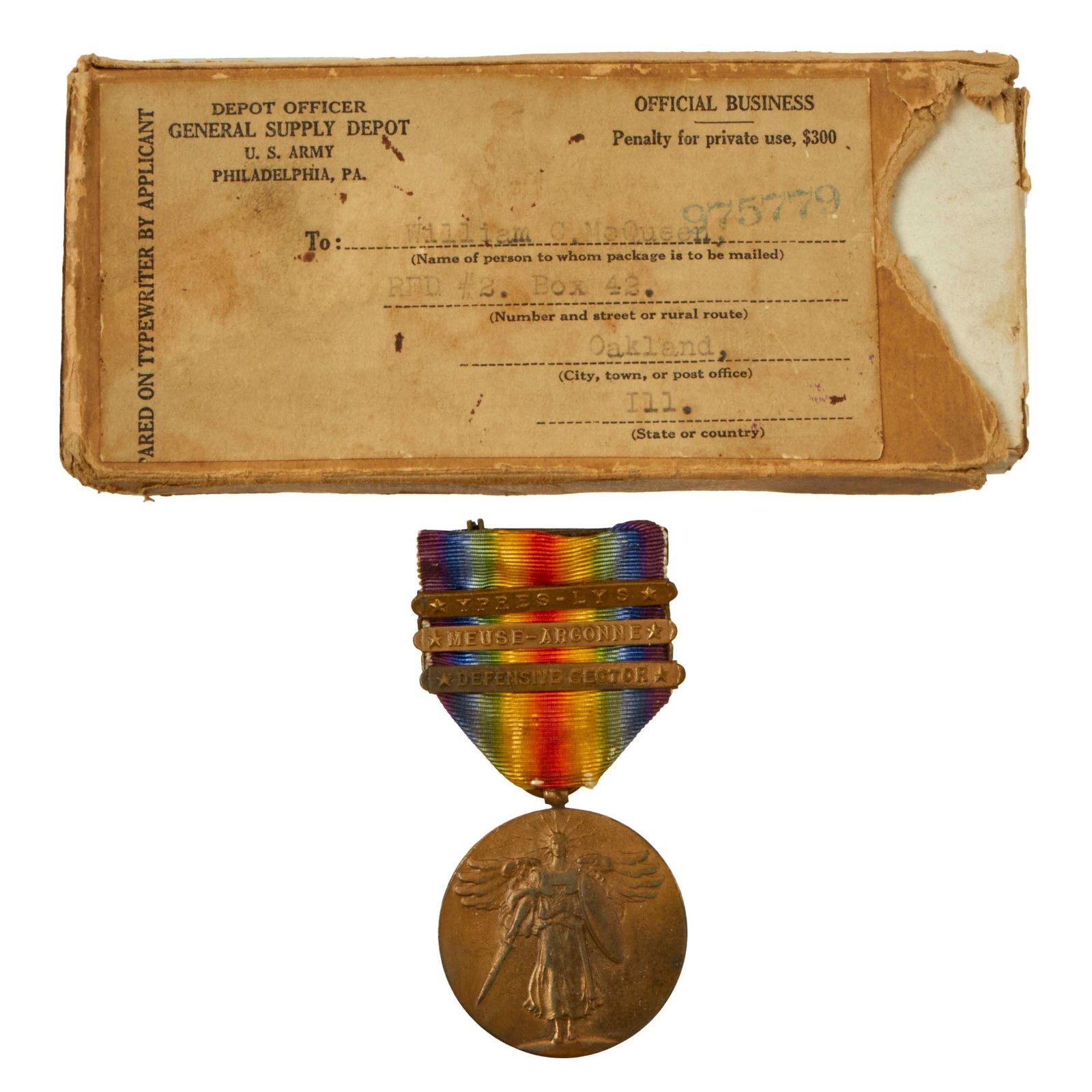 Buy Original U.S. WWI Named 37th Division Victory Medal in Original Shipping Box - 147th Infantry Regiment | Original Firearms Antique For Sale