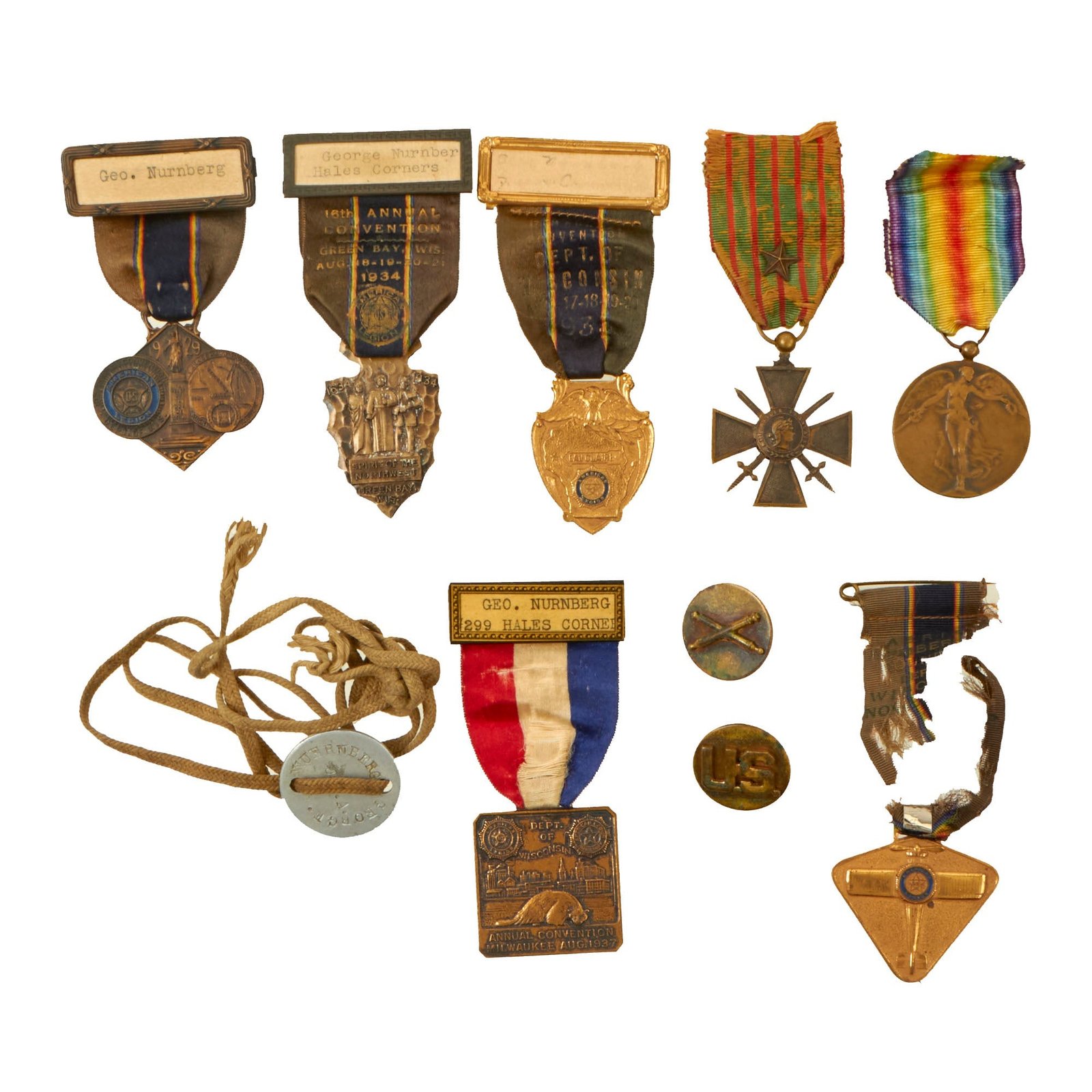 Buy Original U.S. WWI Dog Tag & American Legion Medal Grouping - George Nurnberg, 3rd Corps School | Original Firearms Antique For Sale
