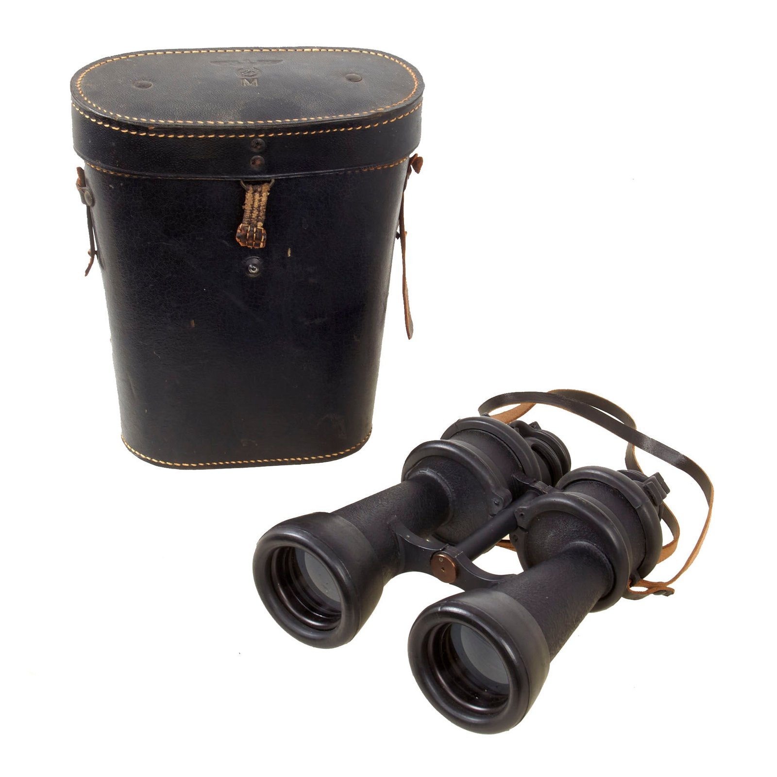 Original German WWII Kriegsmarine Navy U-Boat 7x50 Binoculars by Ernst Leitz with Original Straps & Rubber Fittings in KM-Embossed Case
