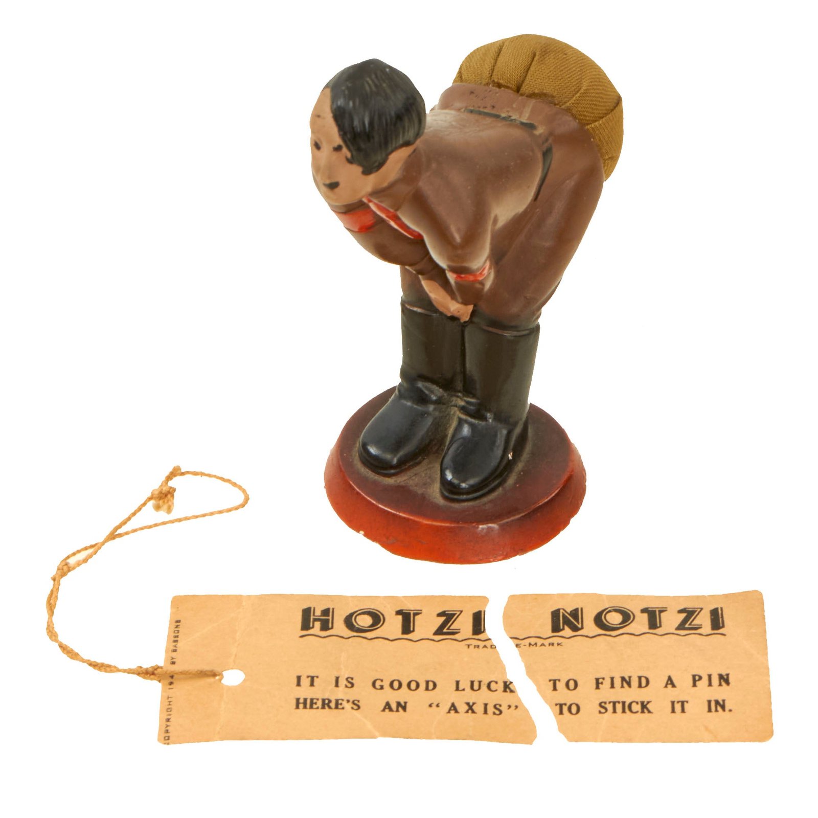 Buy Original WWII U.S. Home Front Anti-Axis "Hotzi Notzi" Propaganda Pin Cushion with Torn String Tag | Original Firearms Antique For Sale
