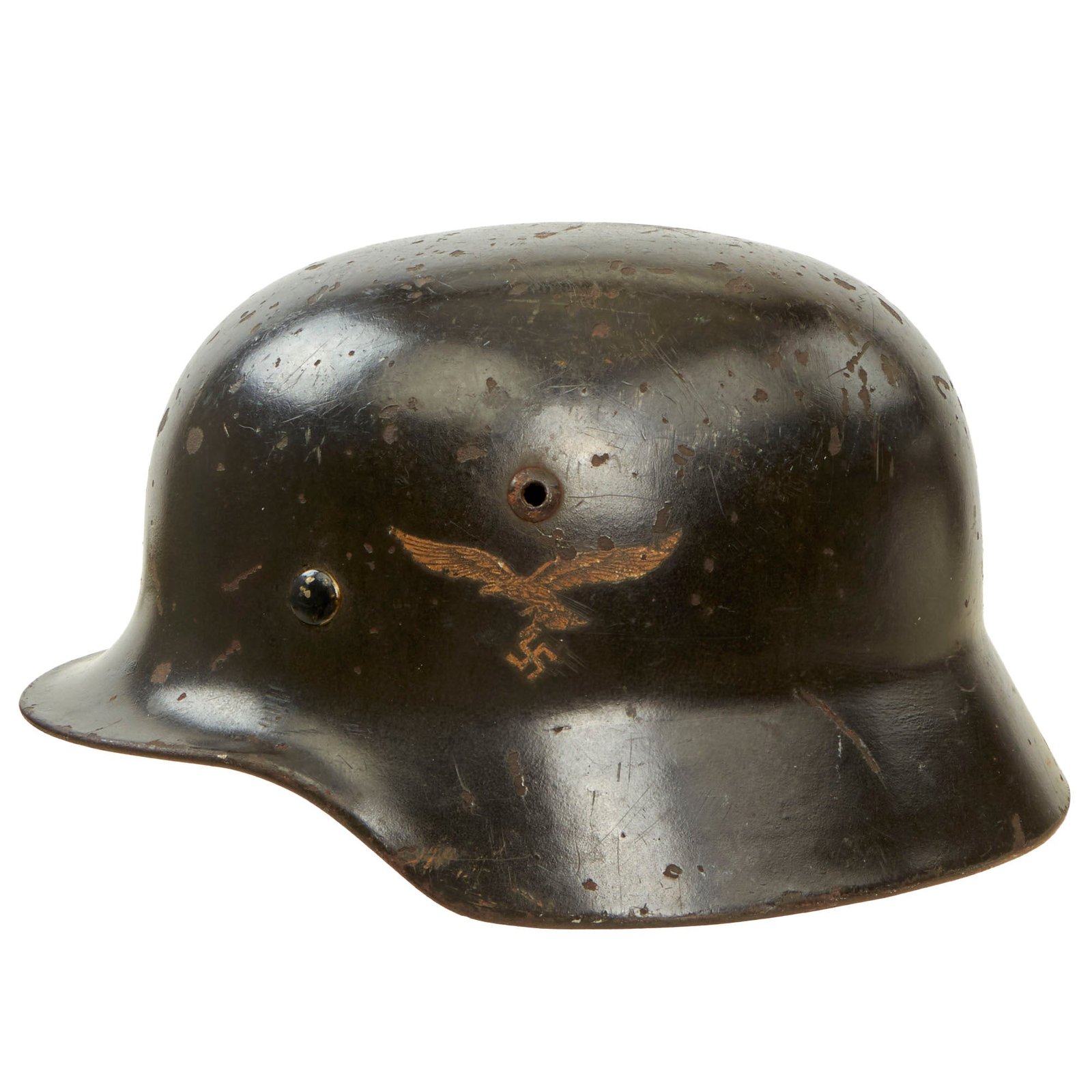 Buy Original German WWII Luftwaffe M35 Double Decal Steel Helmet with 56cm Liner & Chinstrap - marked Q66 | Original Firearms Antique For Sale