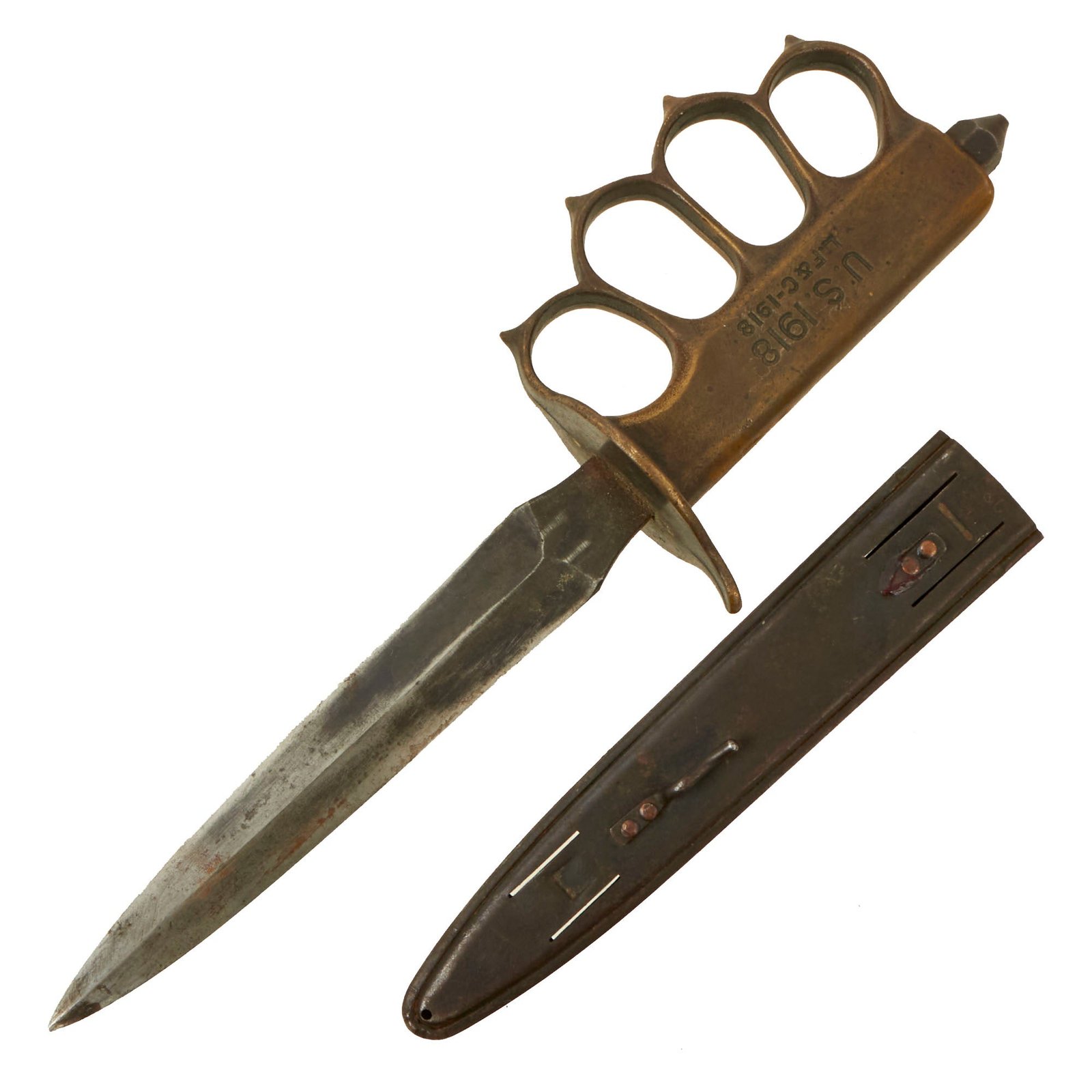 Buy Original U.S. WWI Model 1918 Mark I Trench Knife by L. F. & C. with Matching Steel Scabbard | Original Firearms Antique For Sale