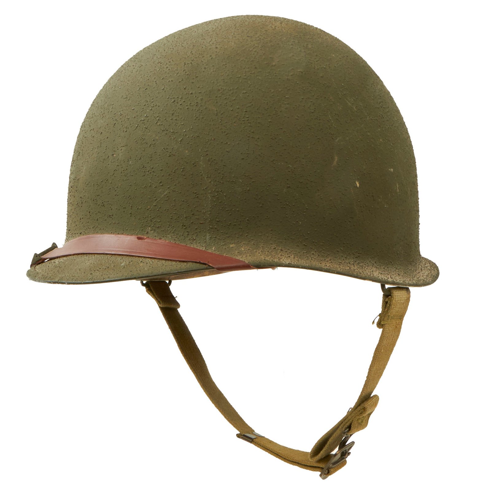 Buy Original U.S. WWII Untouched M1 Fixed Bale Helmet with RARE Hood Rubber Co. Low Pressure Liner - Liner Chinstrap Stuck to Rim | Original Firearms Antique For Sale
