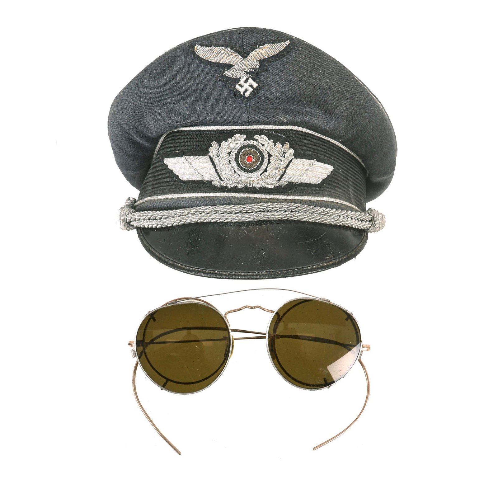 Buy Original German WWII Luftwaffe Officer Schirmmütze Visor Crush Cap by Ce-Ha Prima with Glasses with Sun Shields | Original Firearms Antique For Sale