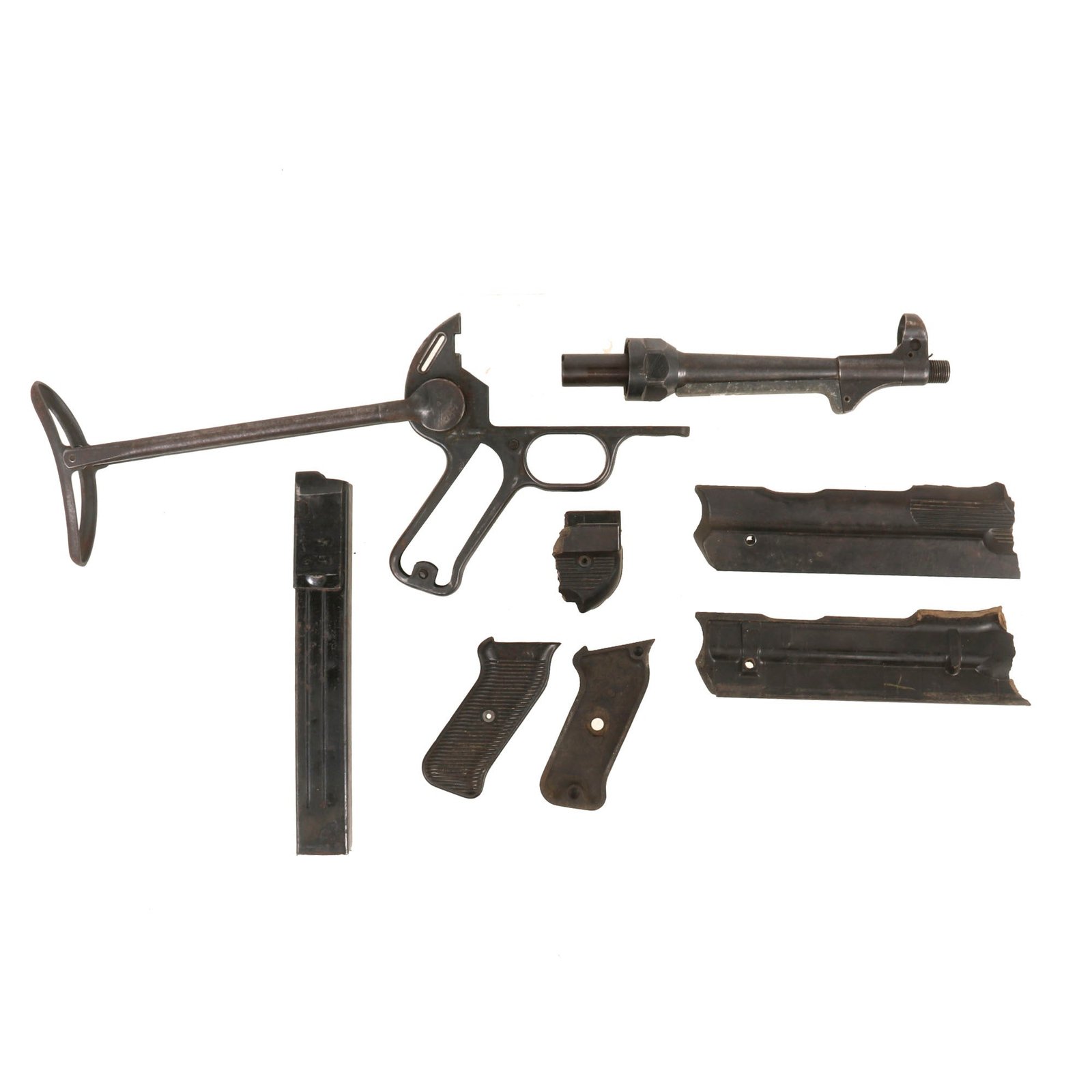 Buy Original German WWII MP 40 Submachine Gun Parts Lot - Live Barrel, Lower Frame, Grips, & More - Maschinenpistole 40 | Original Firearms Antique For Sale