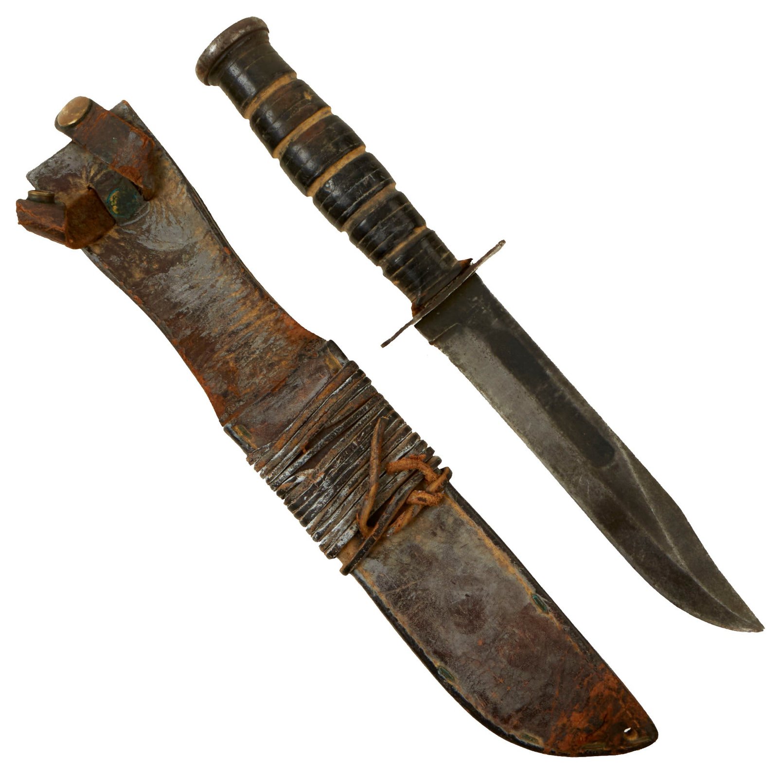 Buy Original U.S. WWII USMC Service-Worn Mark 2 KA-BAR Fighting Knife by CAMILLUS in Original Leather Sheath | Original Firearms Antique For Sale