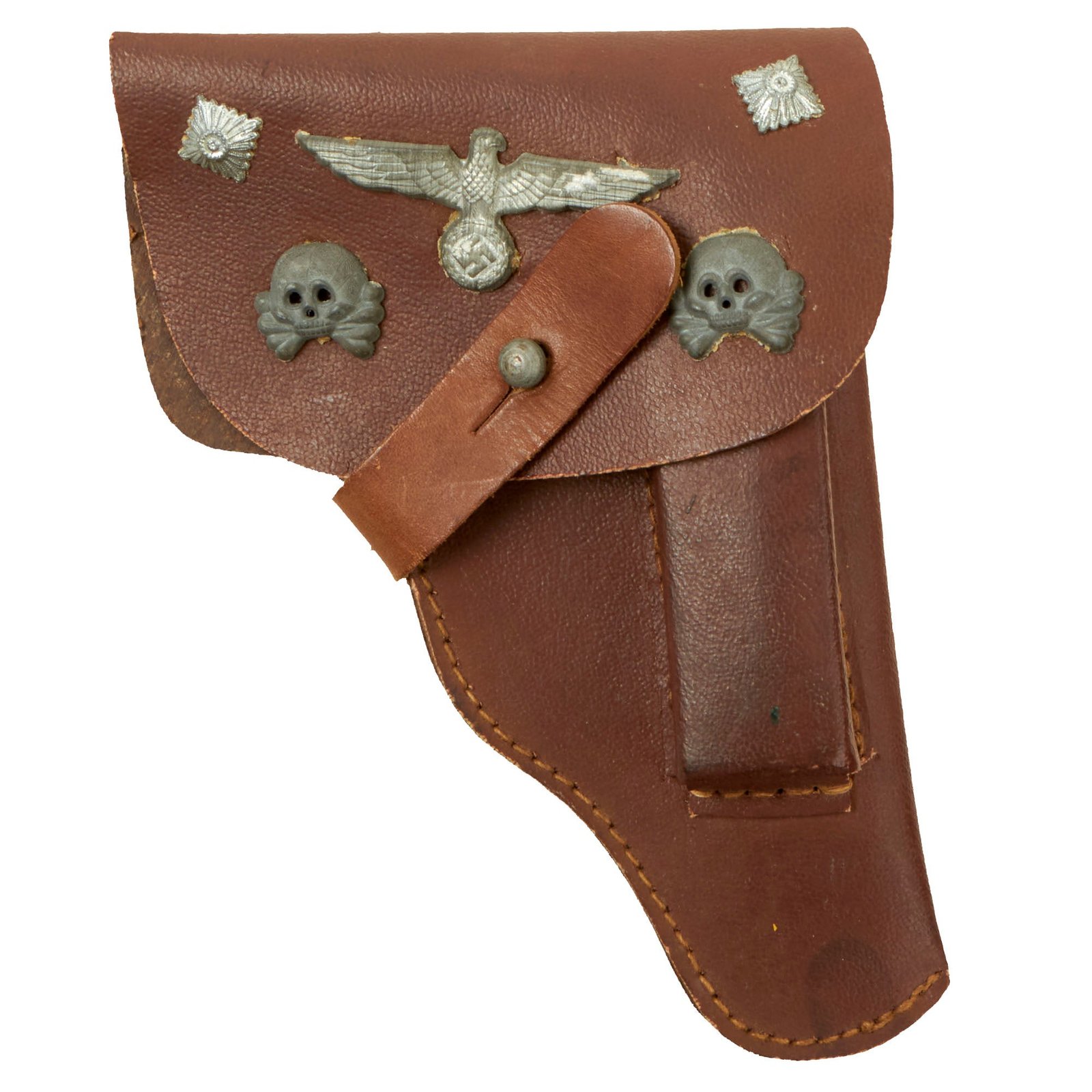 Buy Original WWII German .32 Caliber Preßstoff Pistol Holster with G.I. Applied Panzer Skulls & Eagle Insignia | Original Firearms Antique For Sale