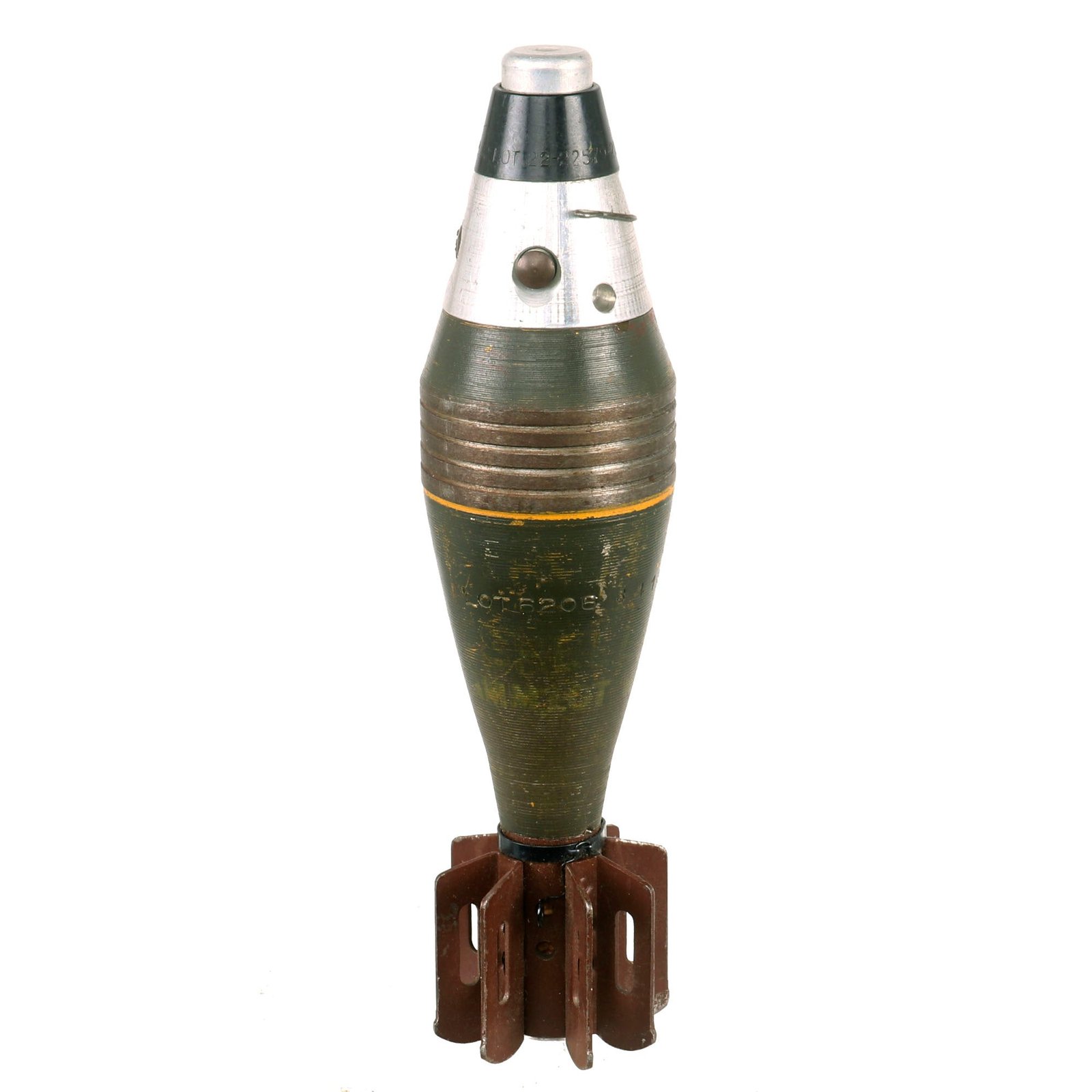 Buy Original U.S. WWII 1941 Dated M49A2 60mm Deactivated Mortar Round with 1942 Dated Fuse with and Original Paint - Inert | Original Firearms Antique For Sale