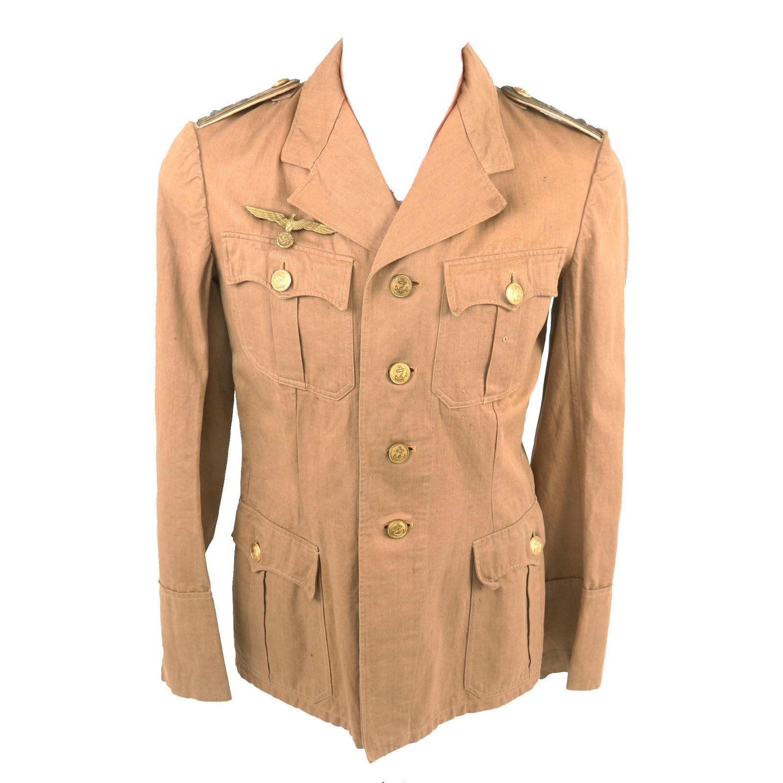 Buy Original German WWII Named Kriegsmarine Coastal Artillery Oberleutnant zur See Officer Tan Summer Uniform Tunic | Original Firearms Antique For Sale