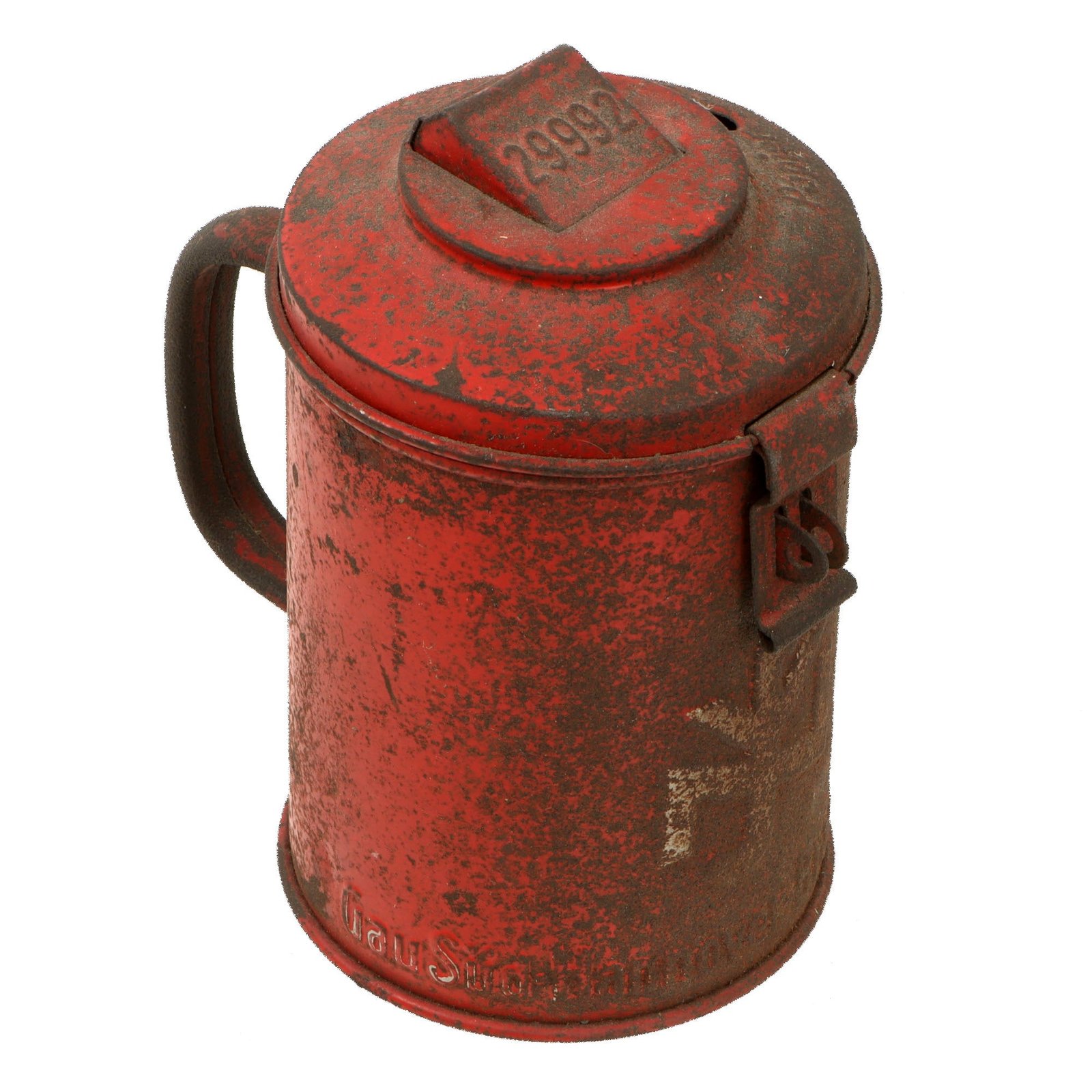 Original German WWII NSV Public Welfare Gau Süd Hannover–Braunschweig Donation Can by Westermann & Co Neheim-Ruhr with Side Handle
