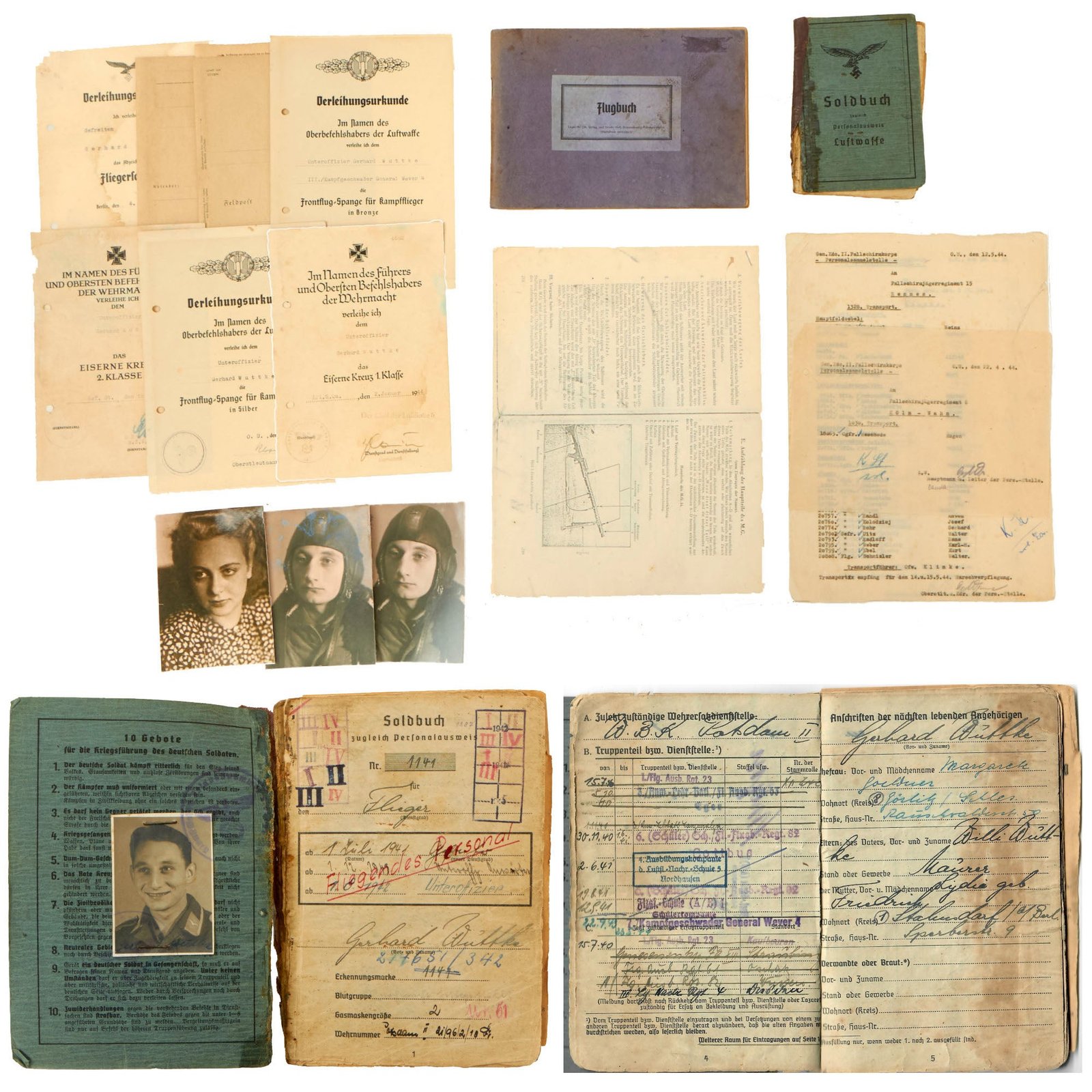 Buy Original German WWII Luftwaffe Document and Photo Grouping of He 111H Gunner Unteroffizier Gerhard Wuttke with Translation and Extras | Original Firearms Antique For Sale