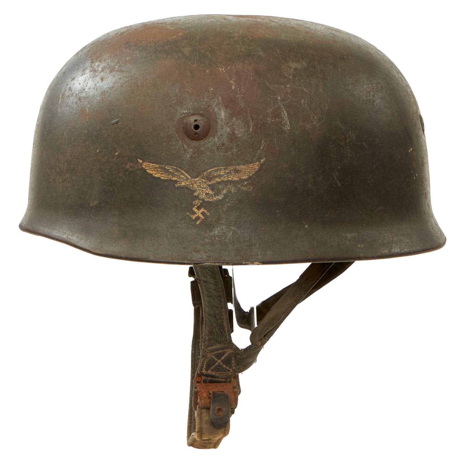 Buy Original German WWII Early Single Decal M-38 Luftwaffe Fallschirmjäger Paratrooper Helmet with Complete 59cm Liner and Chinstraps - ET71 | Original Firearms Antique For Sale
