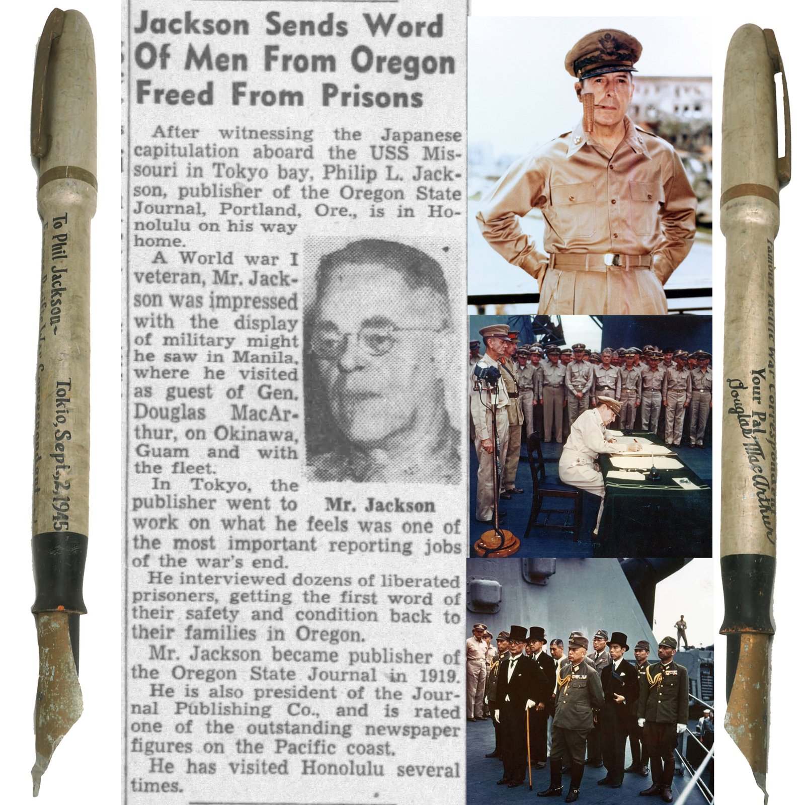 Buy Original U.S. WWII General Douglas MacArthur Oversize Wooden Fountain Pen Presented to Pacific War Correspondent Philip L. Jackson - 65” Long | Original Firearms Antique For Sale