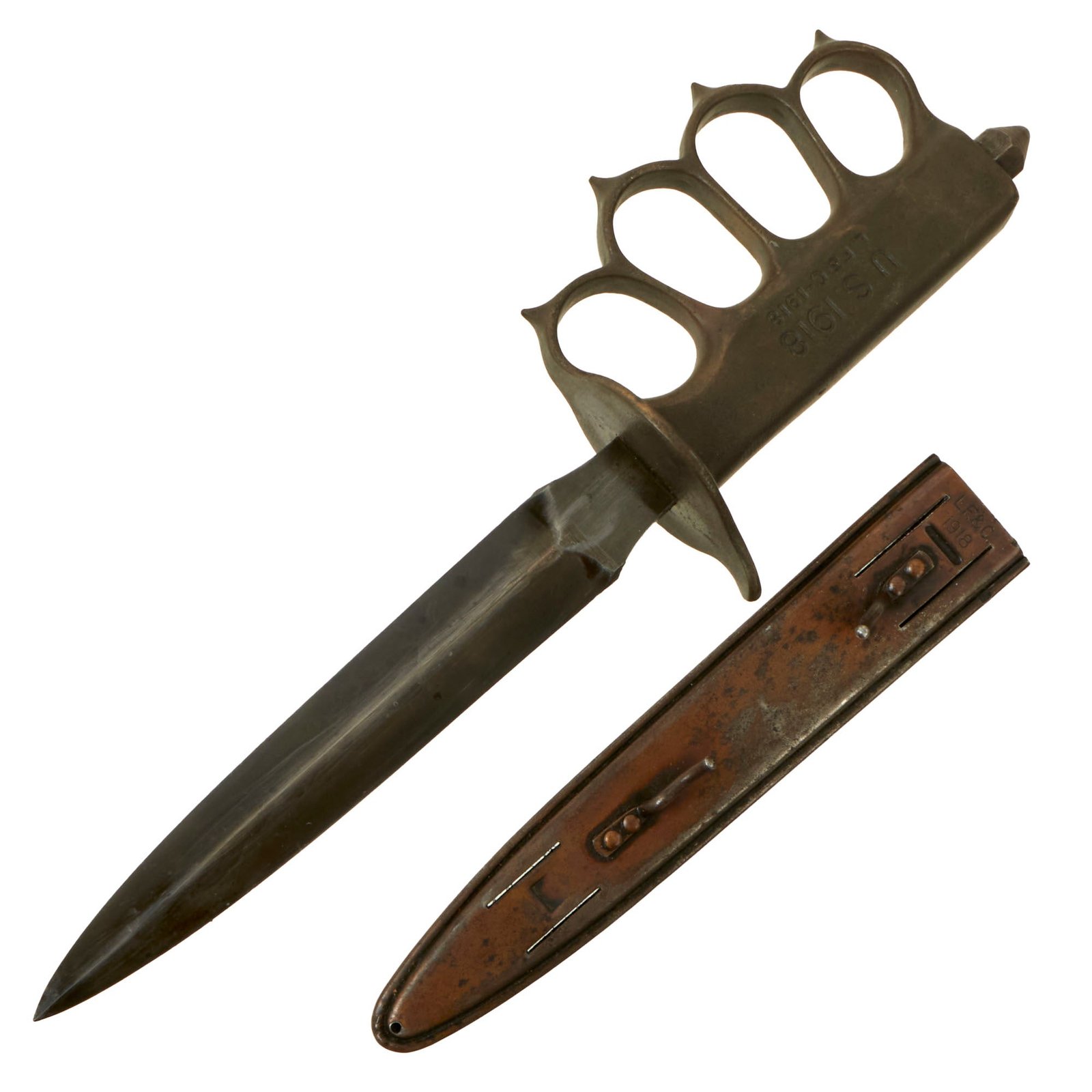 Buy Original U.S. WWI Model 1918 Mark I Trench Knife by L. F. & C. with Correct Steel Scabbard | Original Firearms Antique For Sale