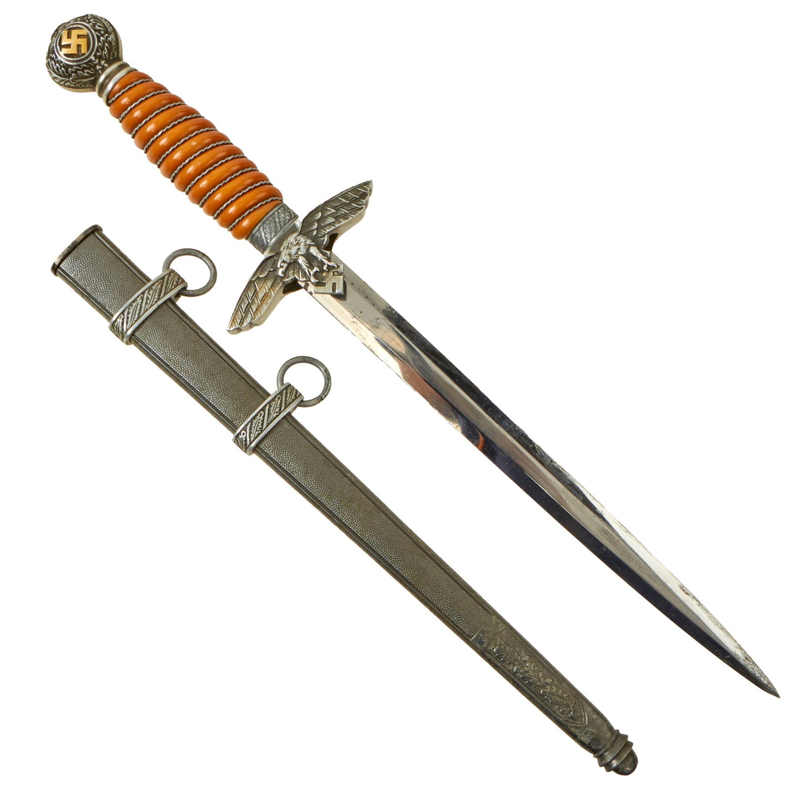 Buy Original German WWII 2nd Model Luftwaffe Dagger by SMF with Scabbard and Gold Highlighted Pommel | Original Firearms Antique For Sale