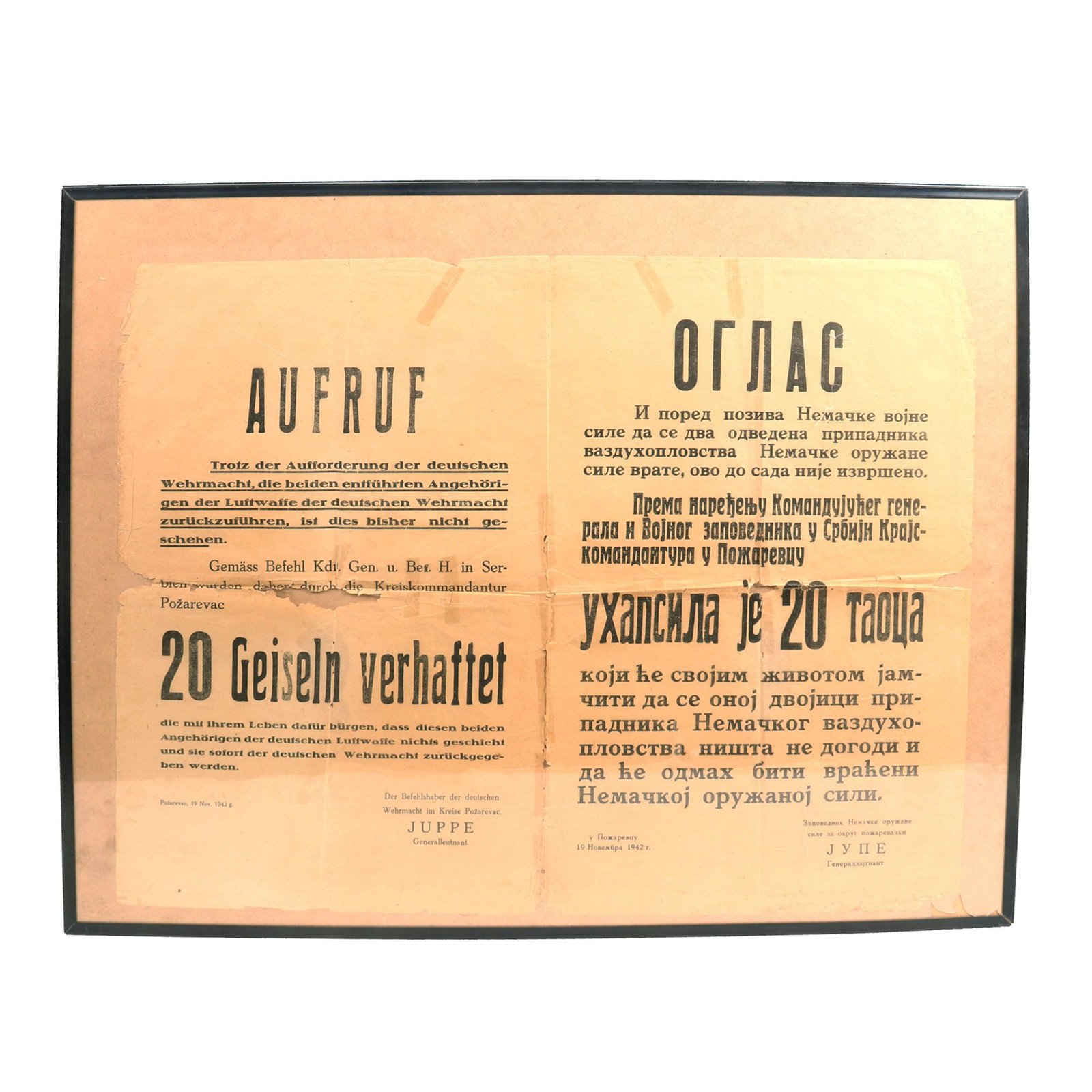 Buy Original Occupied Serbian German WWII Poster for Return of Luftwaffe Pilots - in German and Serbian | Original Firearms Antique For Sale