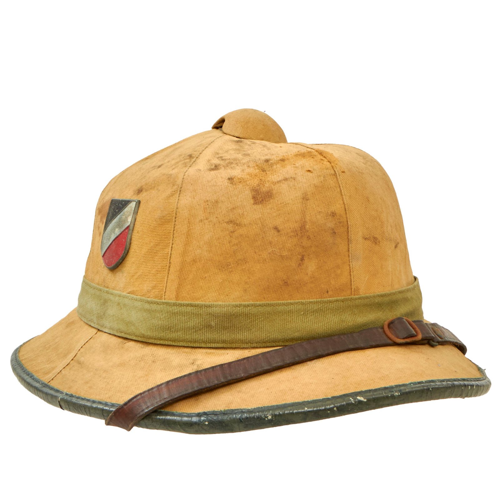 Buy Original German WWII First Model DAK Afrikakorps Sun Helmet by ORL with Badges - Service Used | Original Firearms Antique For Sale