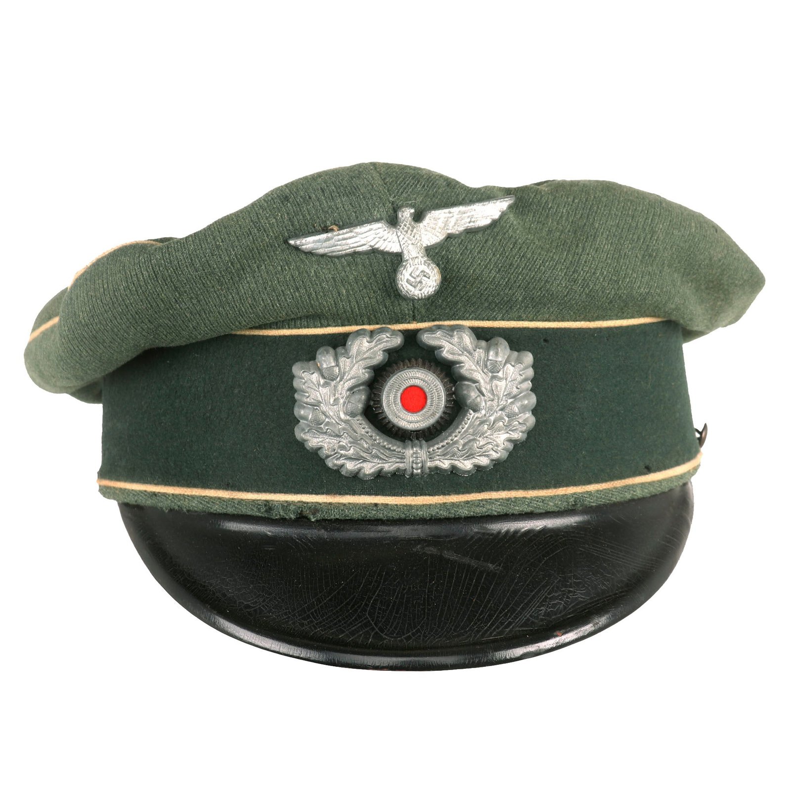 Buy Original German WWII Army Heer Infantry EM/NCO Schirmmütze Visor Crush Cap by J. Denecke with Jäger Regiment Markings - Dated 1935 | Original Firearms Antique For Sale