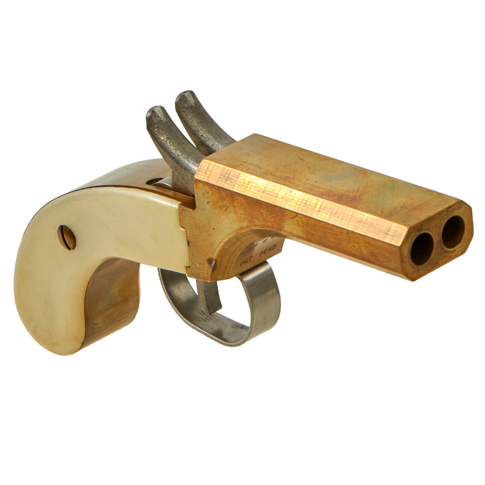 Buy Original U.S. 1970s Colt Manufacturing Company Replica Brass Frame .36cal Double Barrel Percussion Pistol - Serial 7380S | Original Firearms Antique For Sale