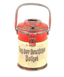 Buy Original German WWII WHW Gau Oberdonau Donation Can by Westermann & Co Neheim-Ruhr with Rare Paper Label for German Police Day | Original Firearms Antique For Sale