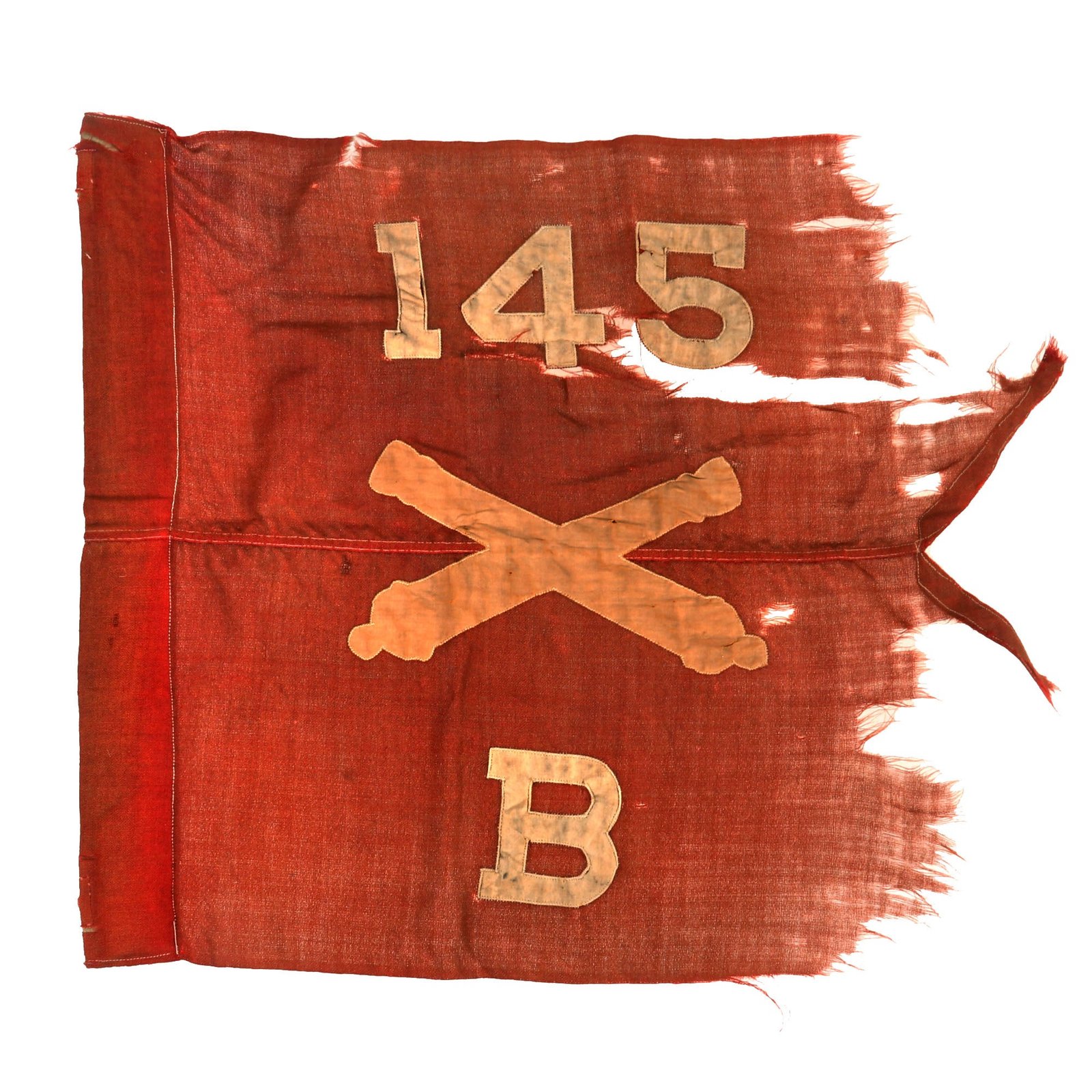 Buy Original U.S. Pre-WWII 40th Infantry Division 145th Field Artillery Battery B Swallowtail Guidon Pennant - Heavily Flown & Worn | Original Firearms Antique For Sale