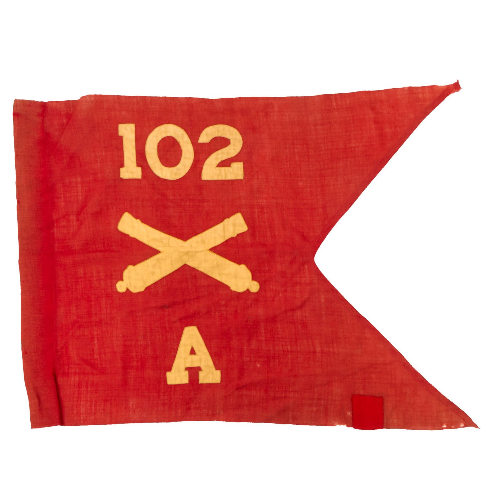 Buy Original U.S. WWII 26th Infantry Division 102nd Field Artillery Battery A Swallowtail Guidon Pennant - Combat in Northern France, Rhineland, Ardennes-Alsace, & Central Europe | Original Firearms Antique For Sale