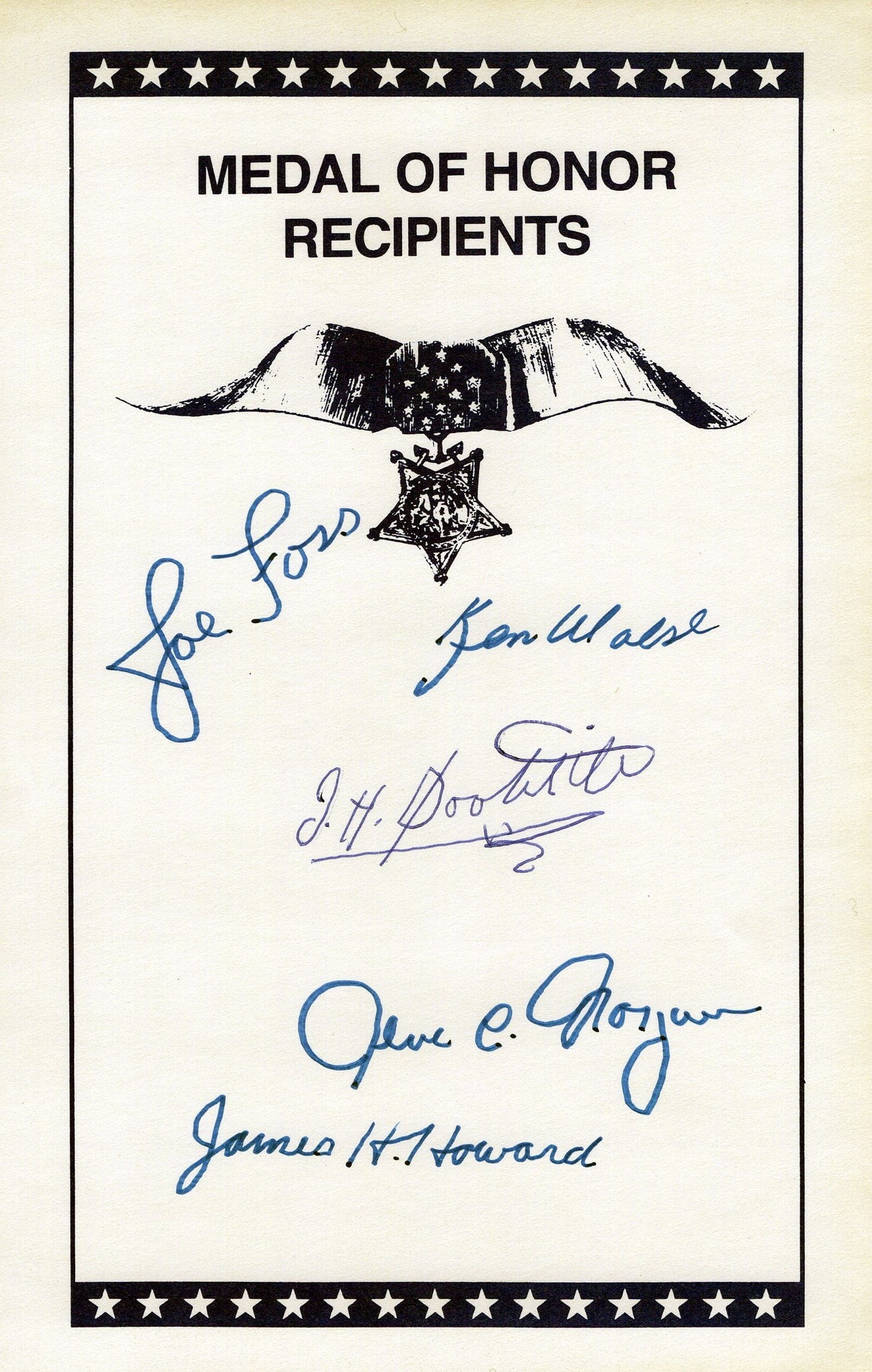 Buy Original U.S. WWII Medal of Honor Recipient Signatures - Five Signatures including Doolittle, Foss, & Howard | Original Firearms Antique For Sale
