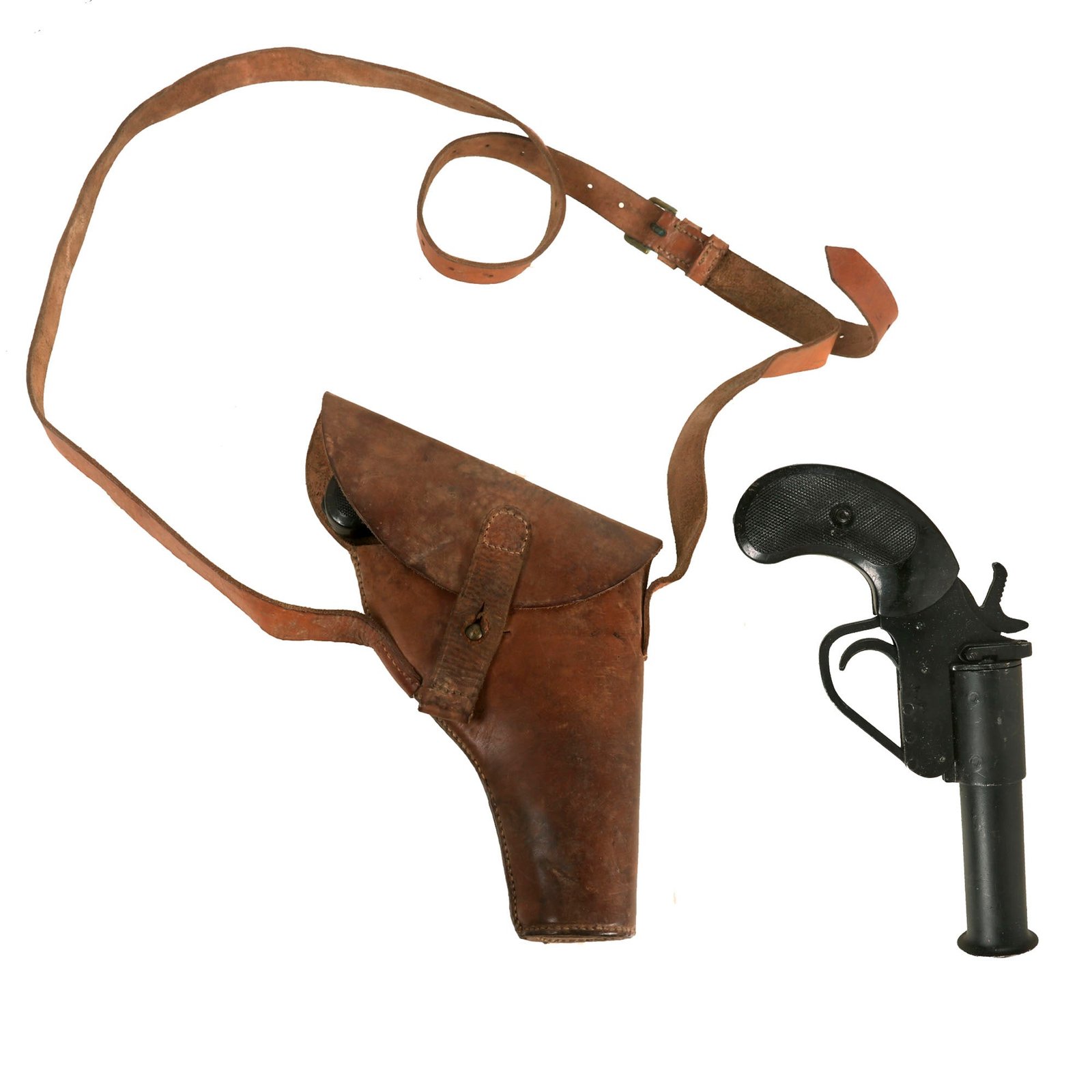 Buy Original British WWII Webley No.1 Mk.5 Flare Signal Pistol with Plastic Grip & Holster - Serial 148188 | Original Firearms Antique For Sale