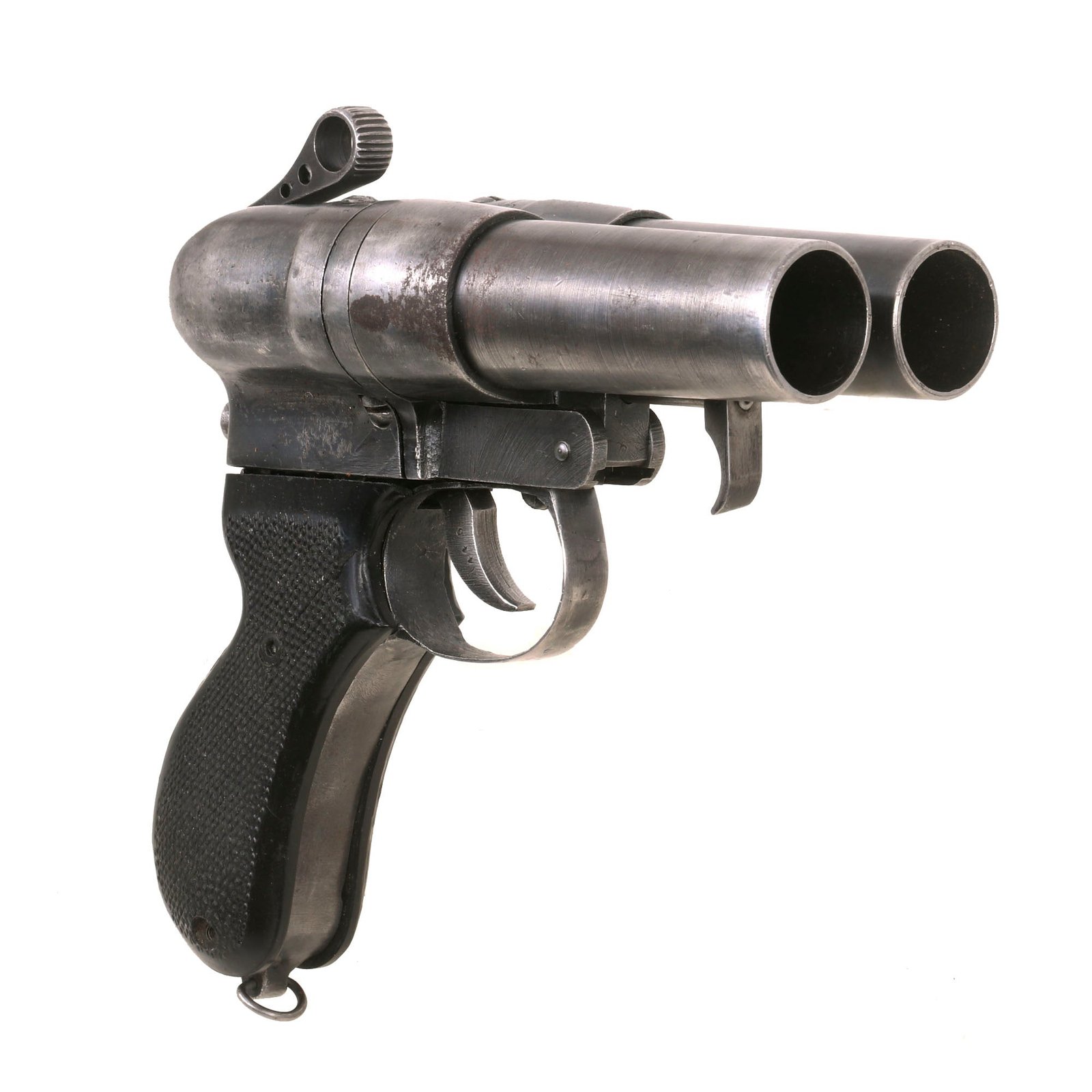 Buy Original Japanese WWII Two Barrel Type 90 Flare Signal Pistol Serial G-80-5332 in Original Leather Holster with Scrubbed Markings | Original Firearms Antique For Sale