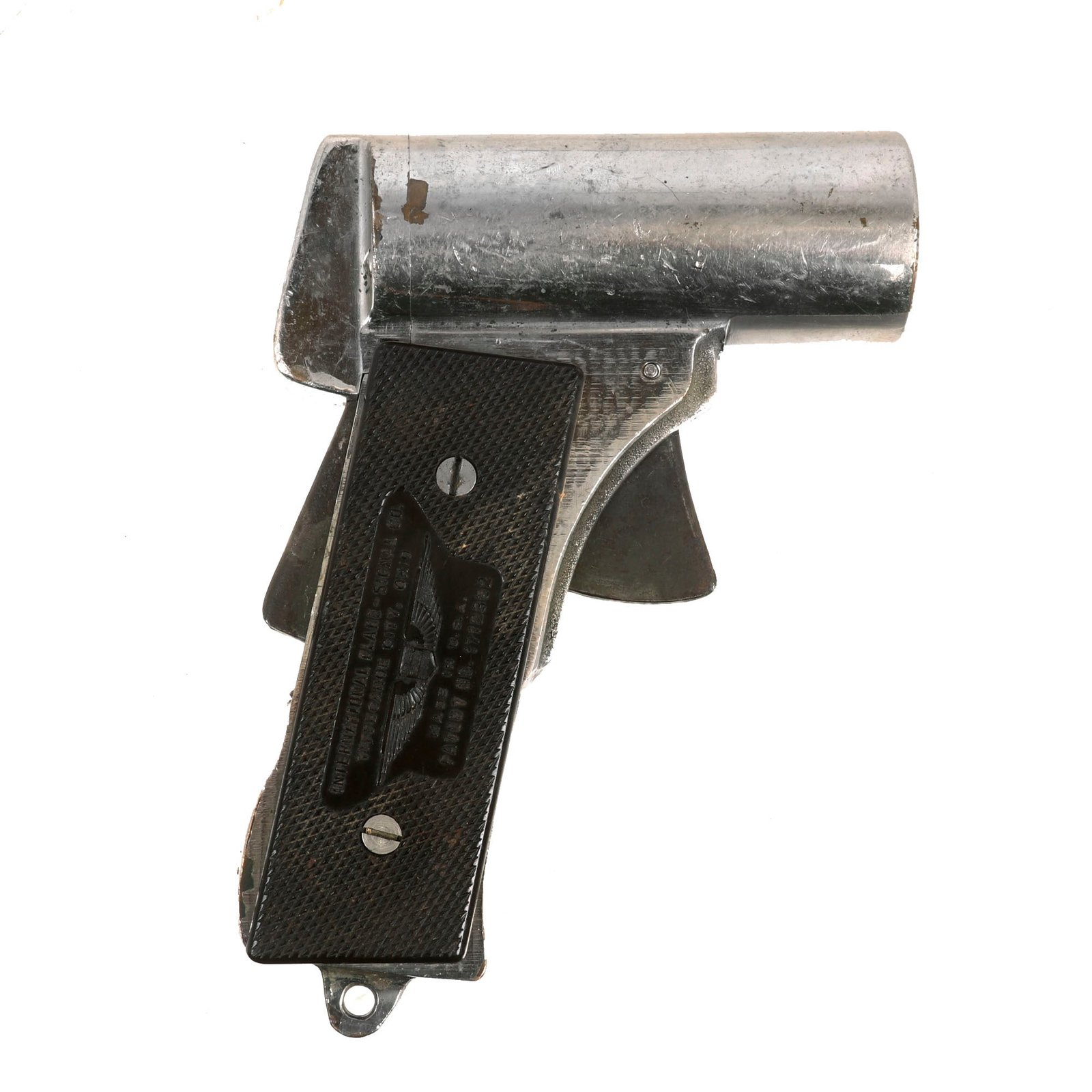 Buy Original U.S. WWII Plated Brass M2 Pyrotechnic Pistol by International Flare-Signal Co. Serial K111 | Original Firearms Antique For Sale
