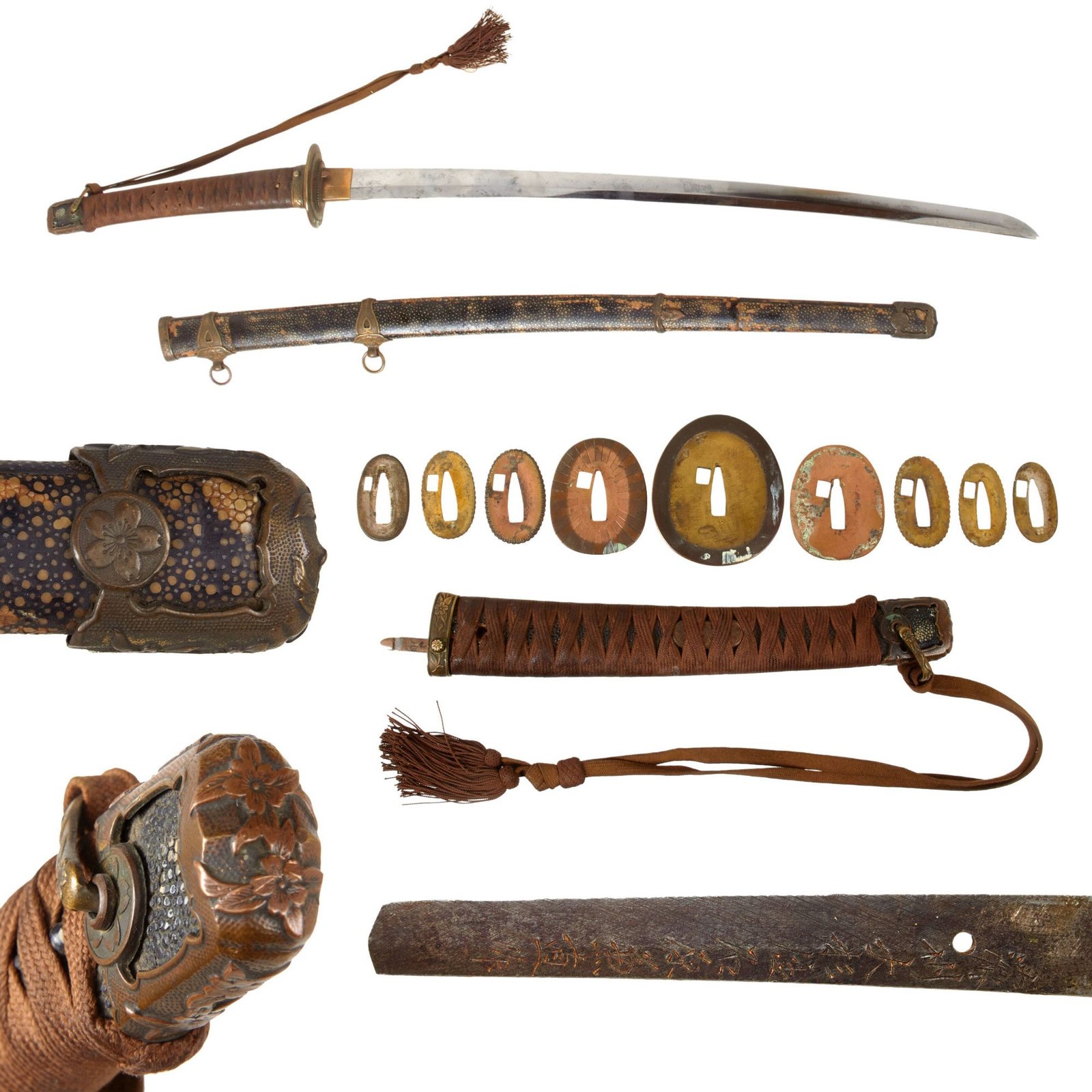 Original WWII Japanese Navy Officer P1937 Kai-Gunto Handmade Katana by ISHIHARA KANENAO with Rare Ray Skin Covered Scabbard and Tassel