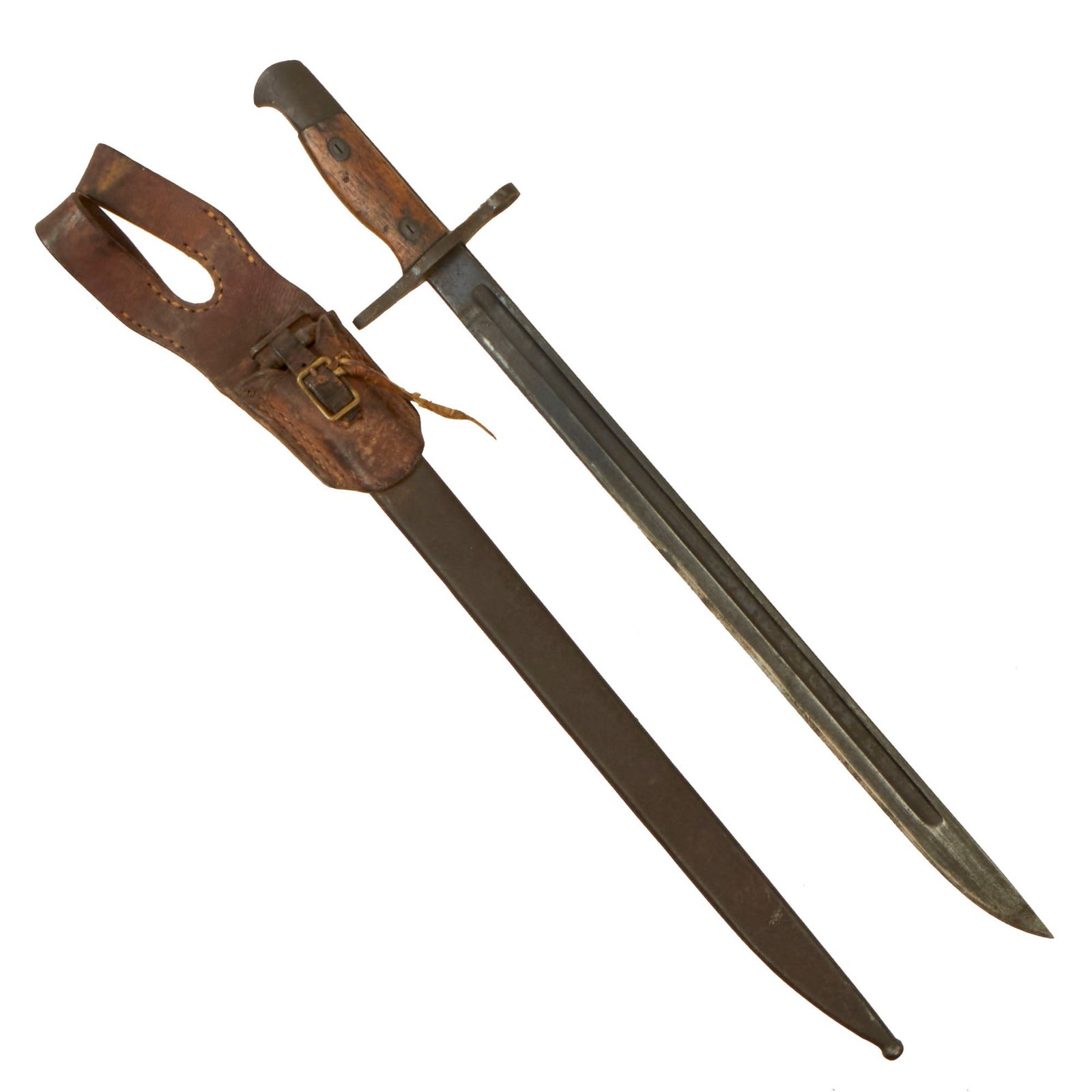 Buy Original Japanese WWII Arisaka Type 30 Bayonet Toyoda Jidoshoki Seisakusho Under Nagoya Supervision with Steel Scabbard and Leather Frog | Original Firearms Antique For Sale